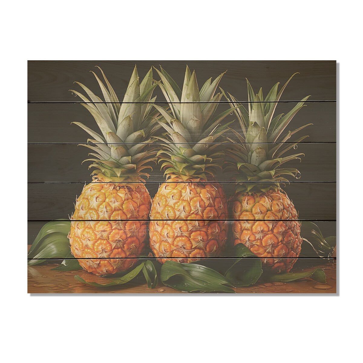 Designart Sweet Pinapple Juicy Delight Pineapples Wood Wall Decor Traditional Green Wood Panel On Natural Pine Wood