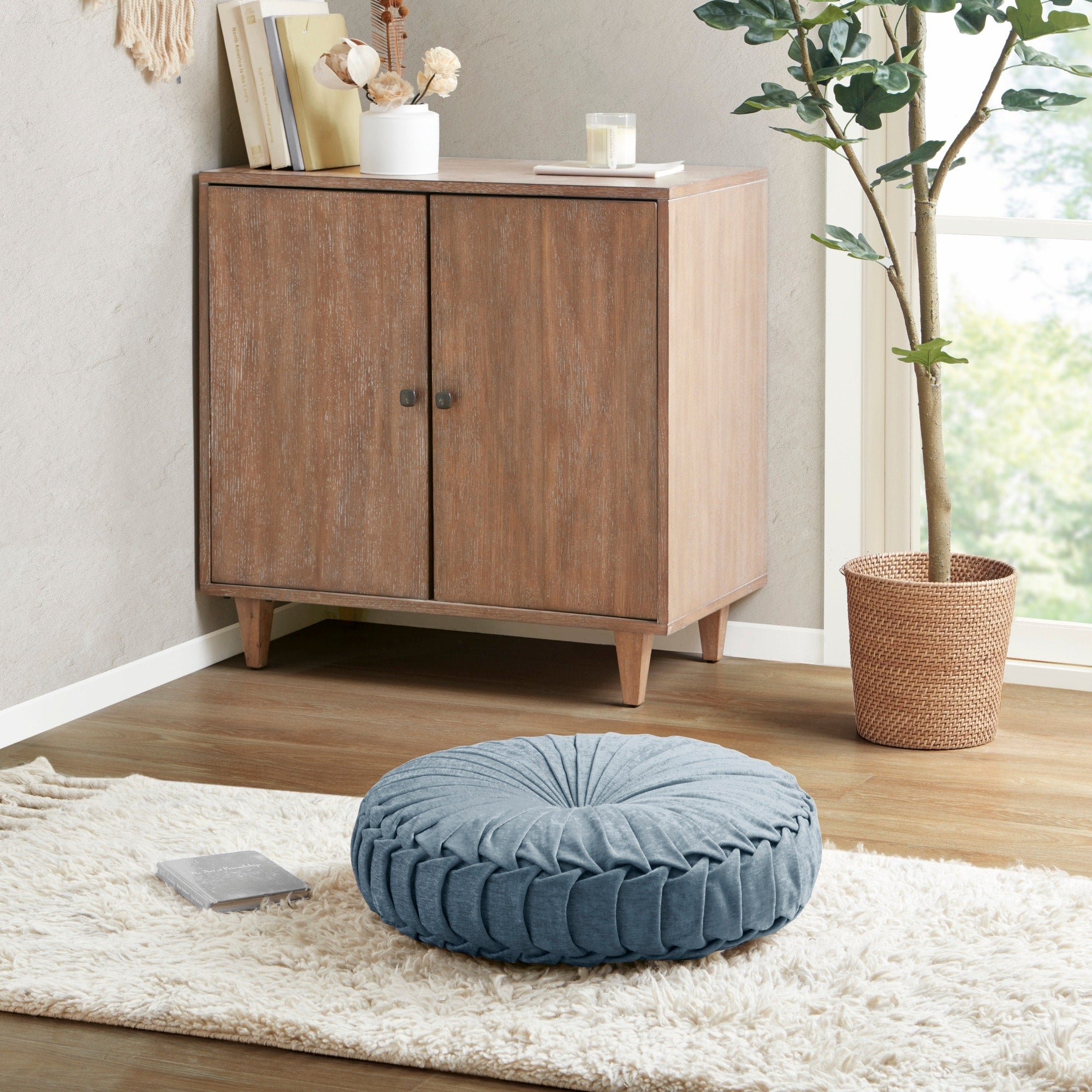 Lara Poly Chenille Round Floor Pillow Cushion by Intelligent Design