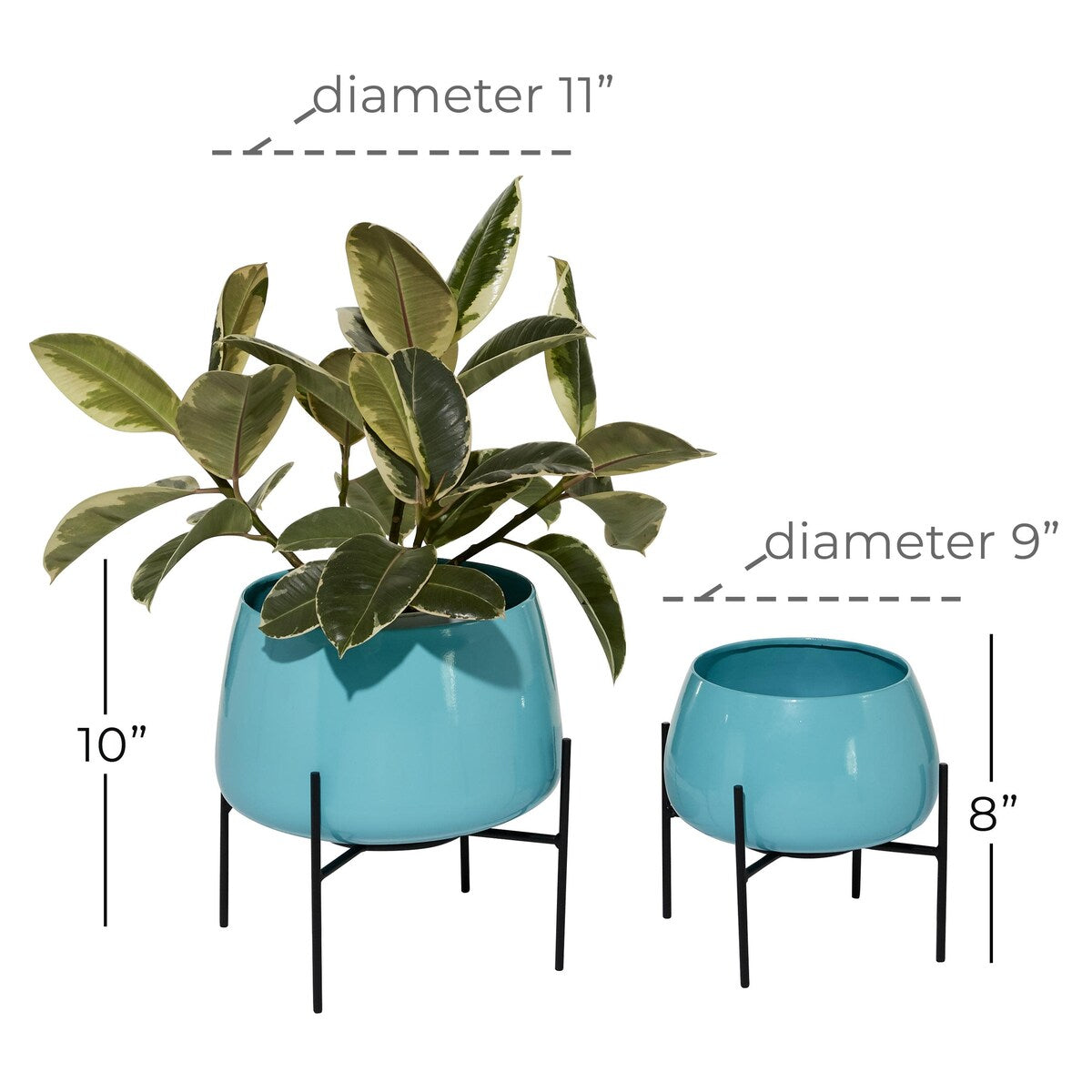 Metal Rounded Dome Indoor Outdoor Planter with Removable Stands - Set of 2 Teal, Yellow, Orange - Roche River Decor