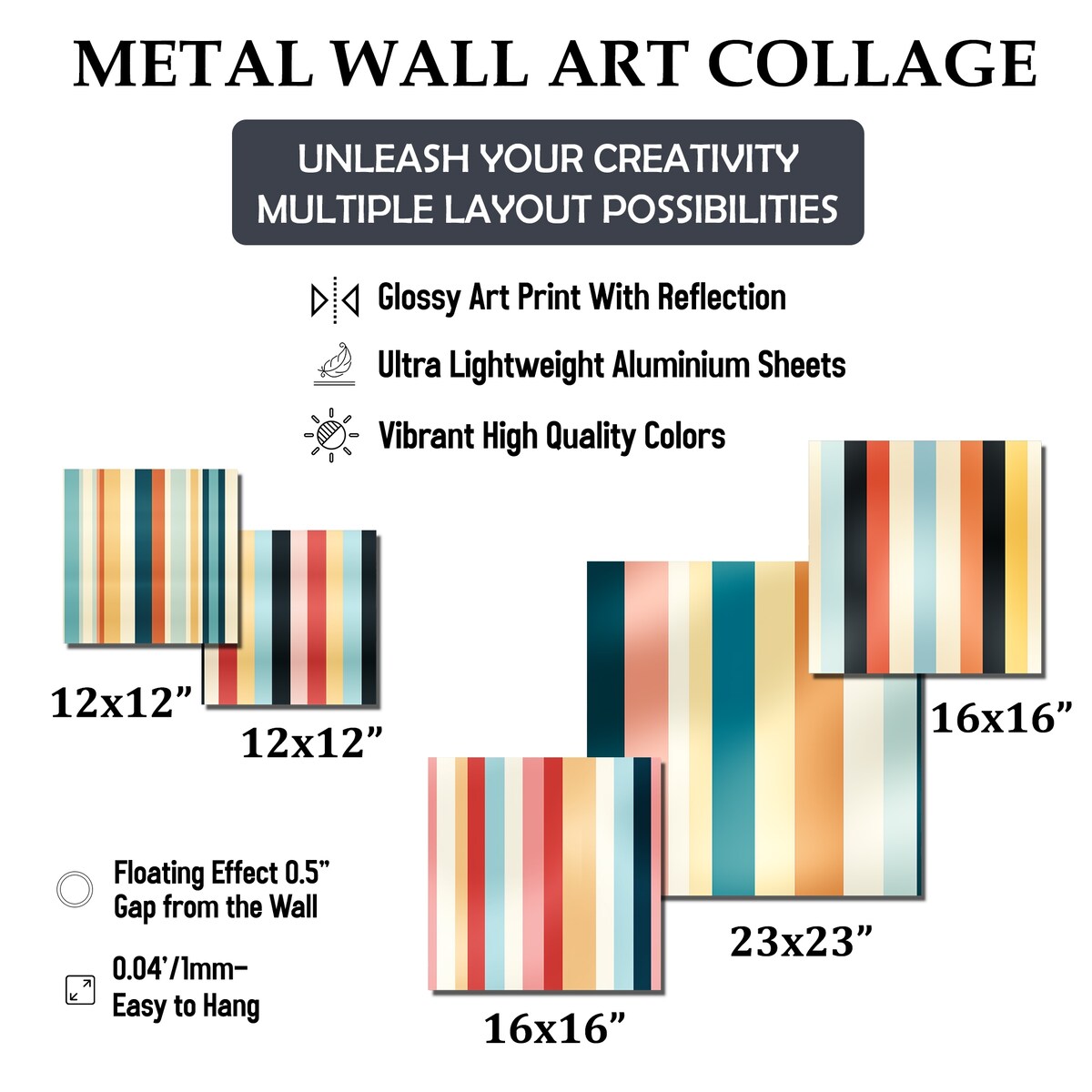Designart Nomadic Blend Striped Pattern I Abstract Wall Art Set of 5 - Modern Teal Metal Art Living Room Set