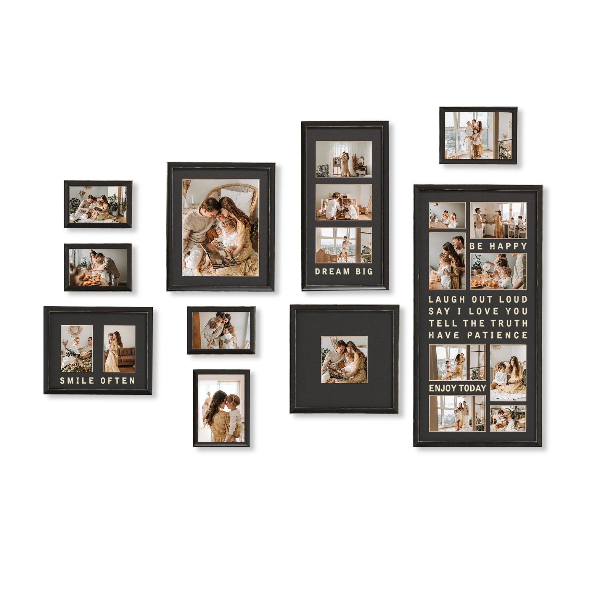 Chic Black Typography Photo Frames Family Wall Hanging Picture Frame Set of 10