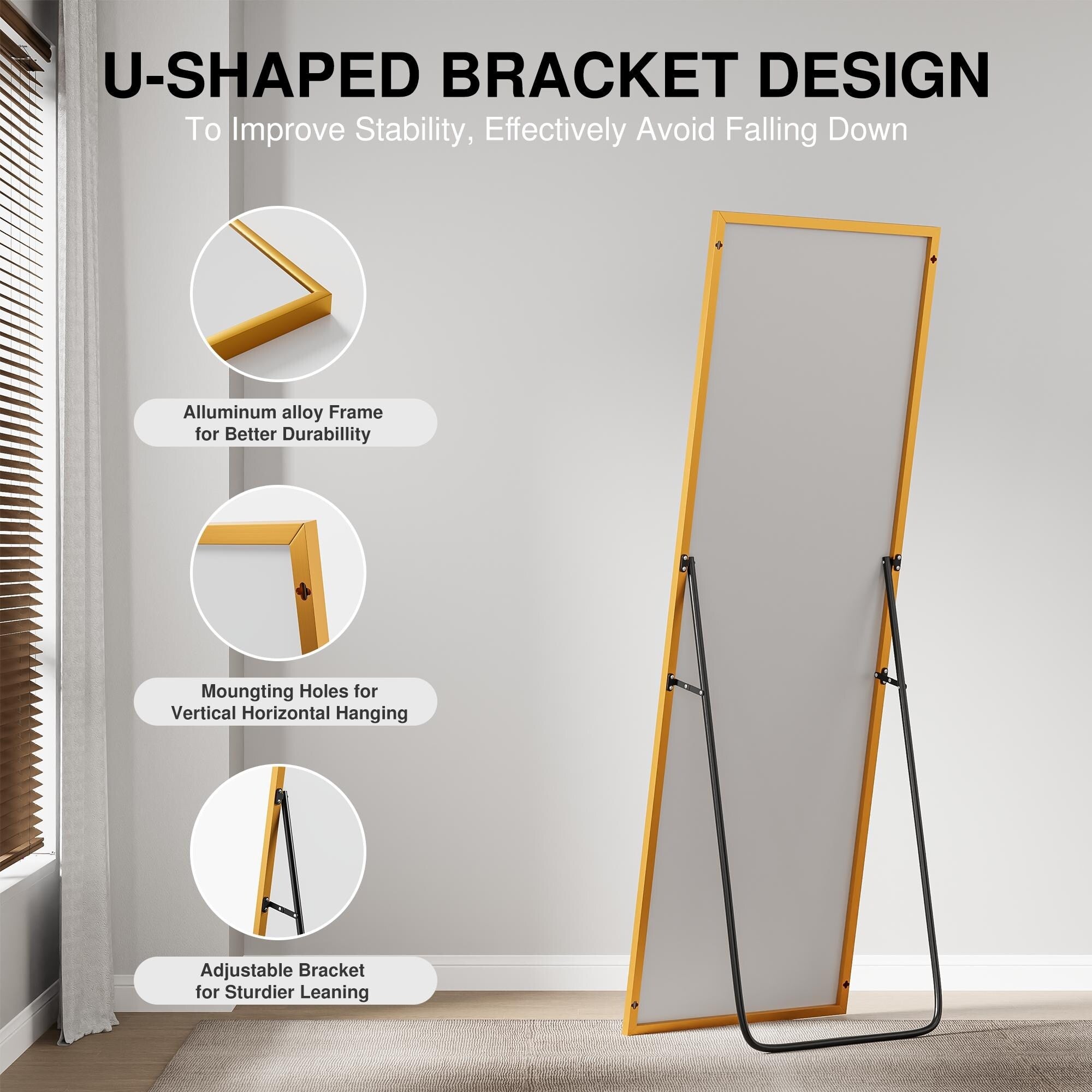 Aluminum Alloy Full-length Hanging, Leaning, or Standing Mirror