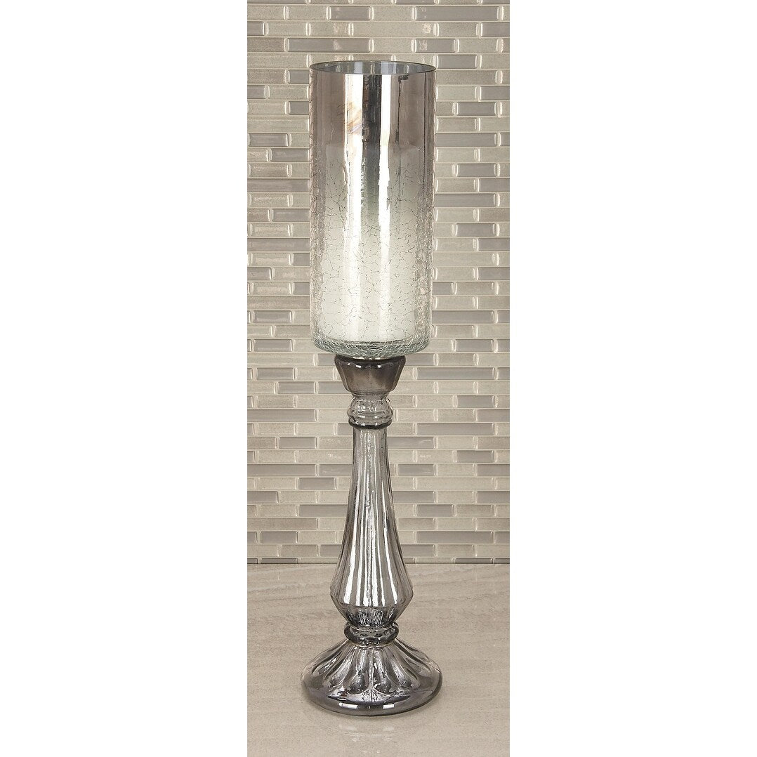 Glass Handmade Turned Style Pillar Hurricane Lamp with Smoked Glass Finish - Brass, Black, Gold, Brown - Roche River Decor