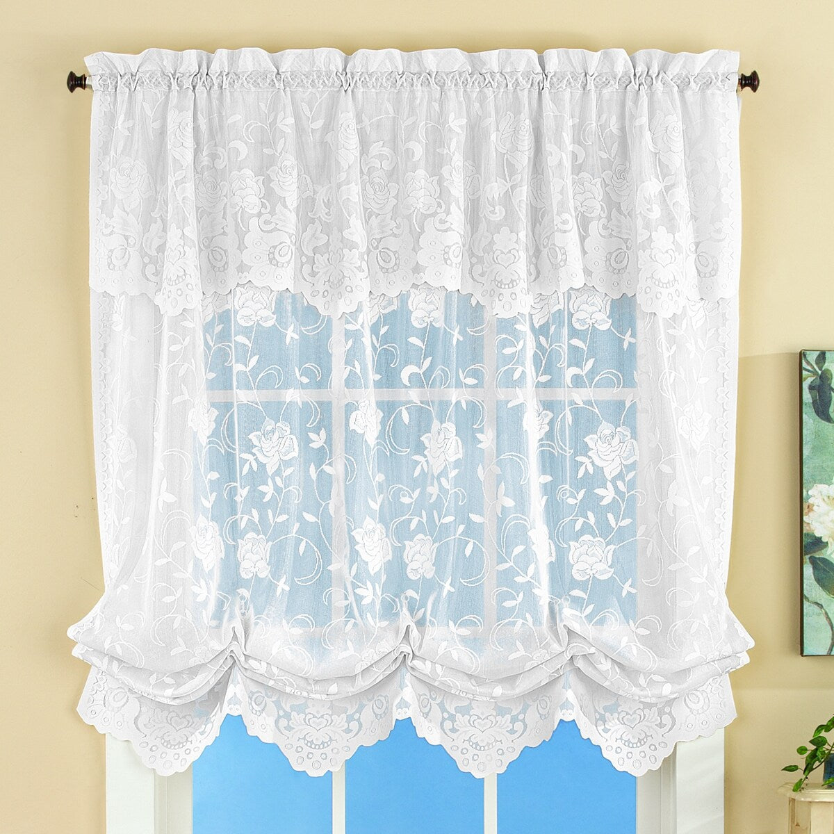 Floral Lace Balloon Shade Window Curtain - 9.250 x 7.200 x 2.250