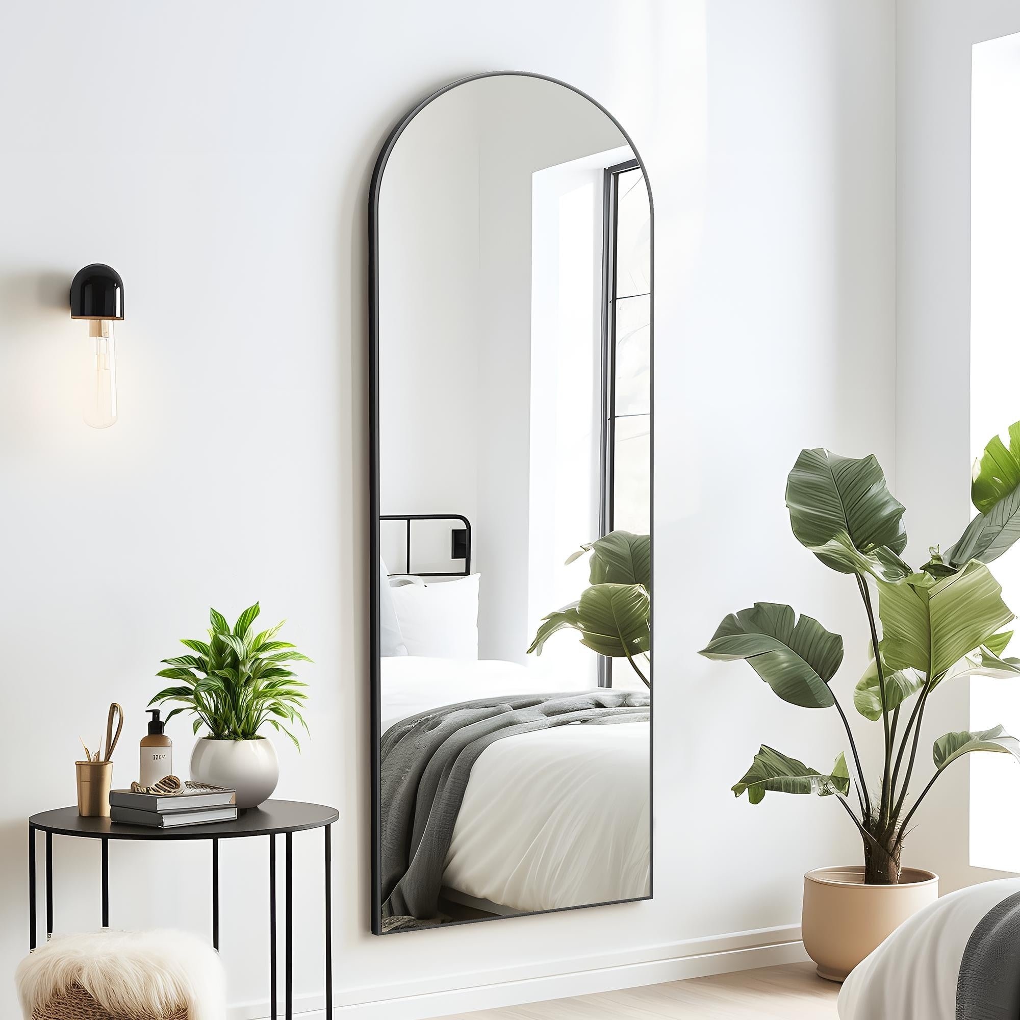 Arch-Crowned Full-Length Mirror with Solid Wood Frame