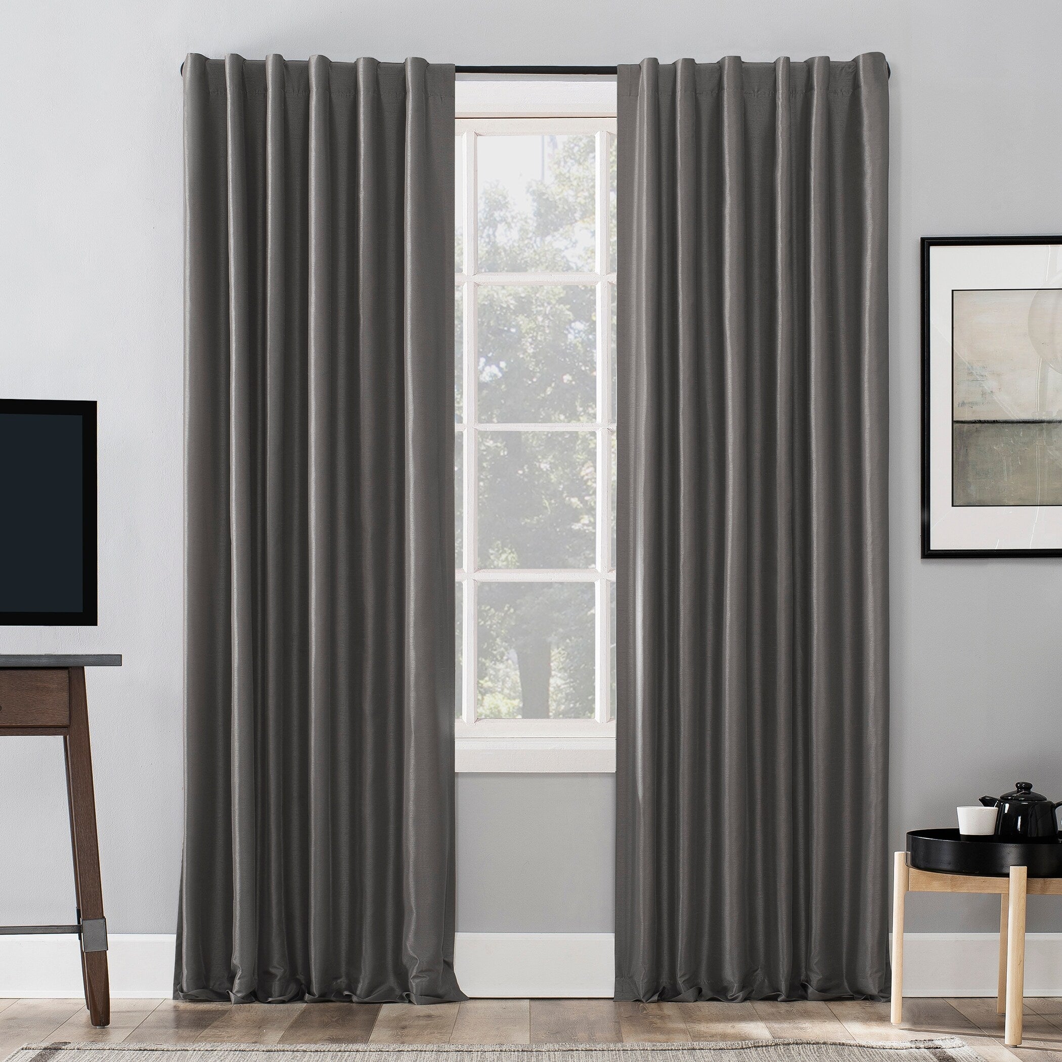 Sun Zero Evelina Faux Dupioni Silk Thermal Extreme Total Blackout Back Tab Curtain Panel, Single Panel