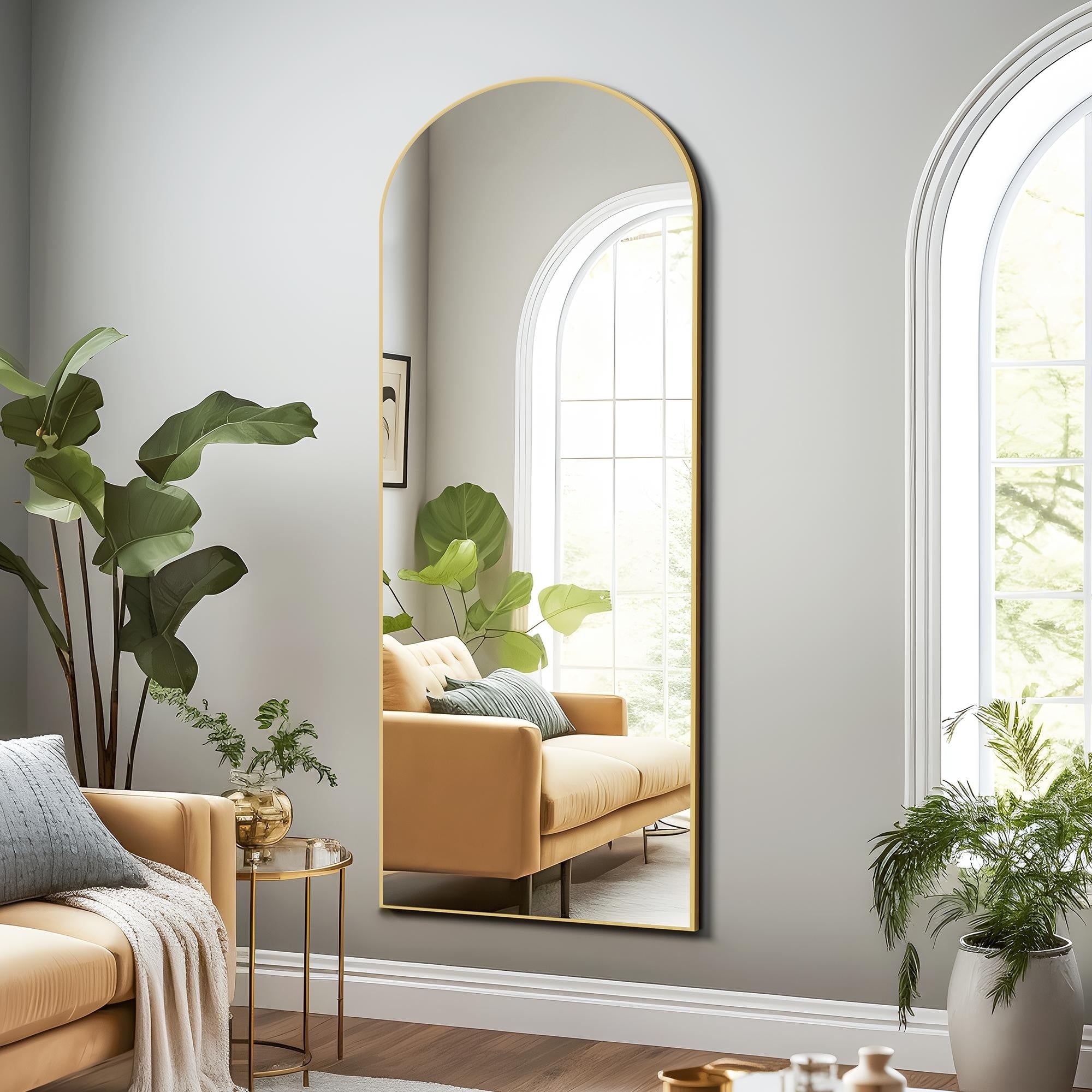 Arch-Crowned Full-Length Mirror with Solid Wood Frame
