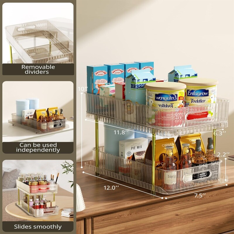 2-Tier Makeup and Skincare Organizers for Vanity, - 12.6D x 7.68W x 3.94H