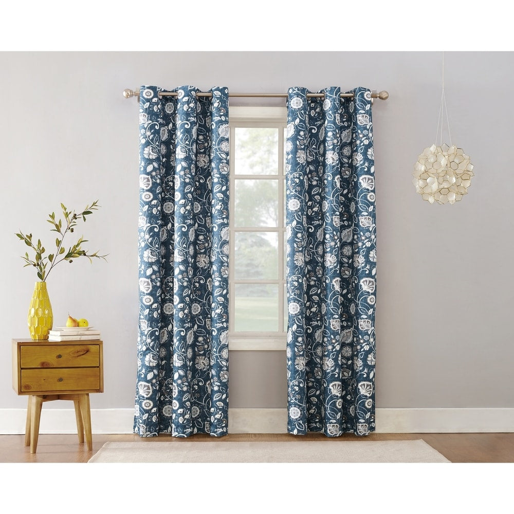 Sun Zero Jorah Botanical Print Thermal Insulated Grommet Curtain Panel, Single Panel