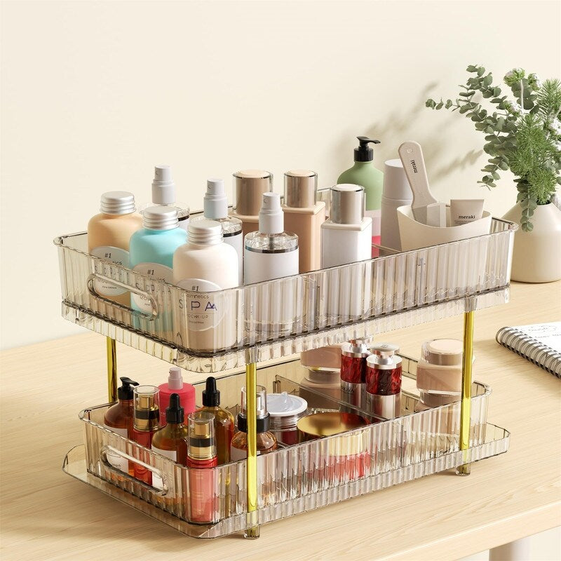 2-Tier Makeup and Skincare Organizers for Vanity, - 12.6D x 7.68W x 3.94H