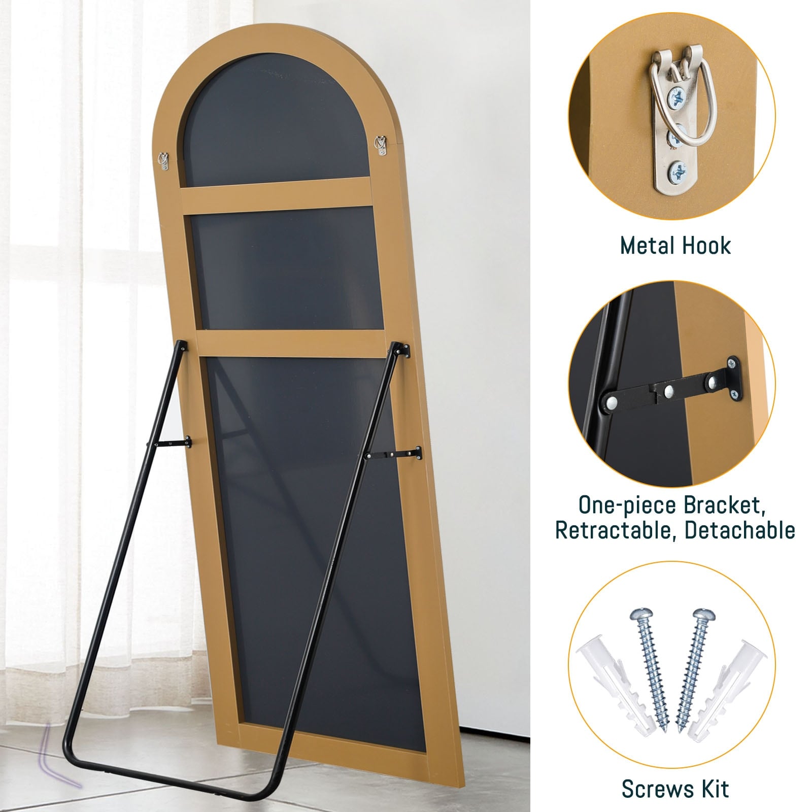 Arch-Crowned Full-Length Mirror with Solid Wood Frame