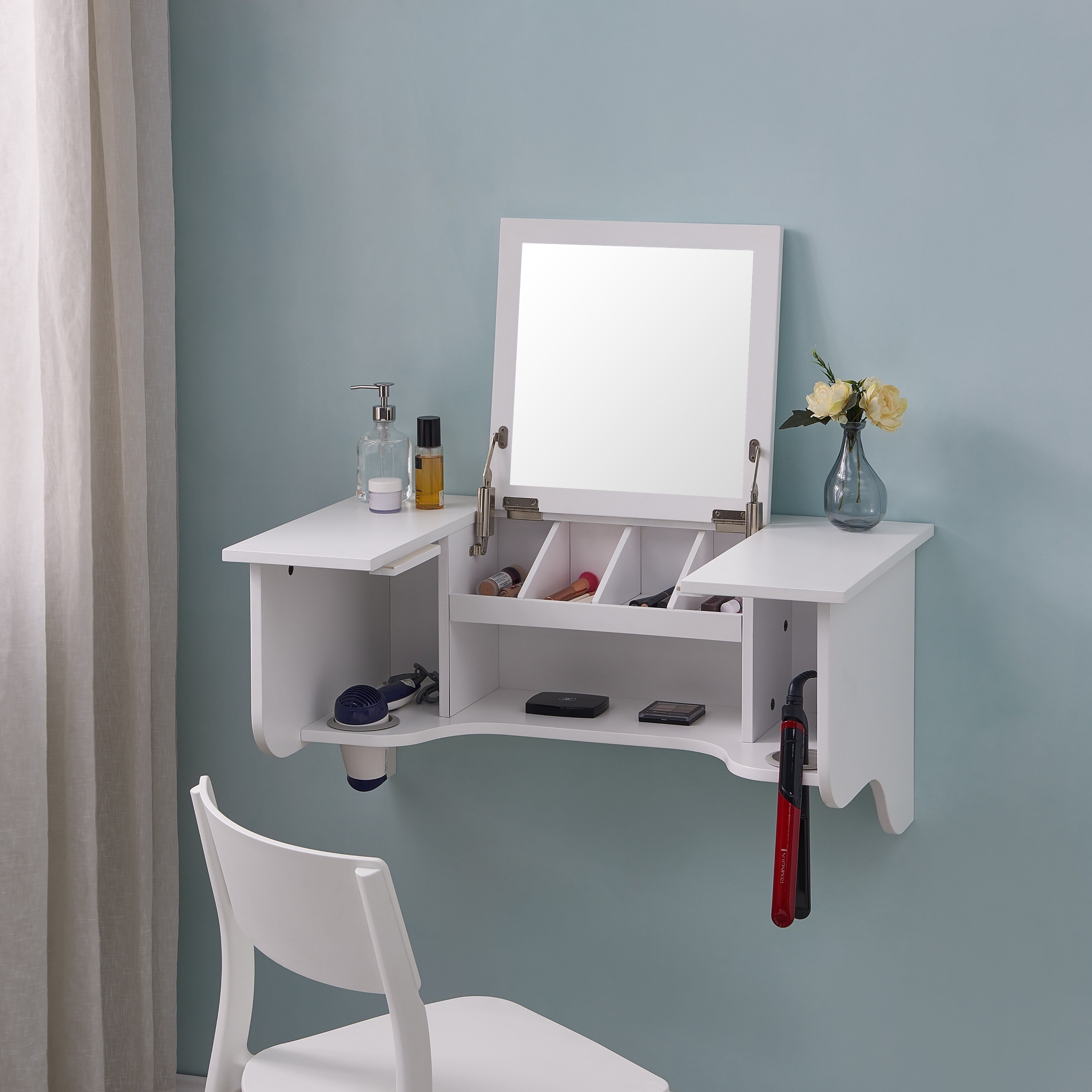 SEI Furniture Black Wall Mounted ledge with Vanity Mirror