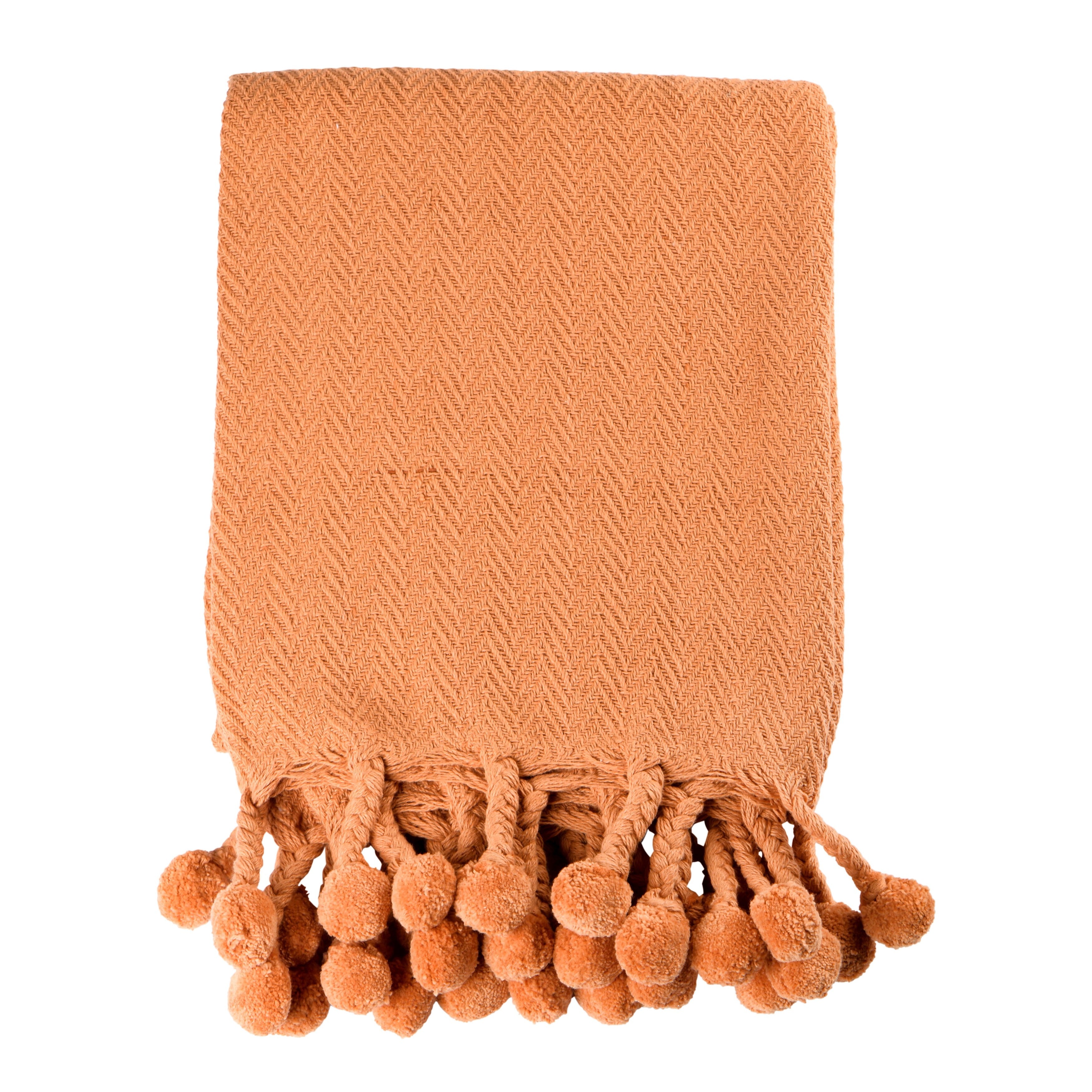 Woven Cotton Pom Pom Throw