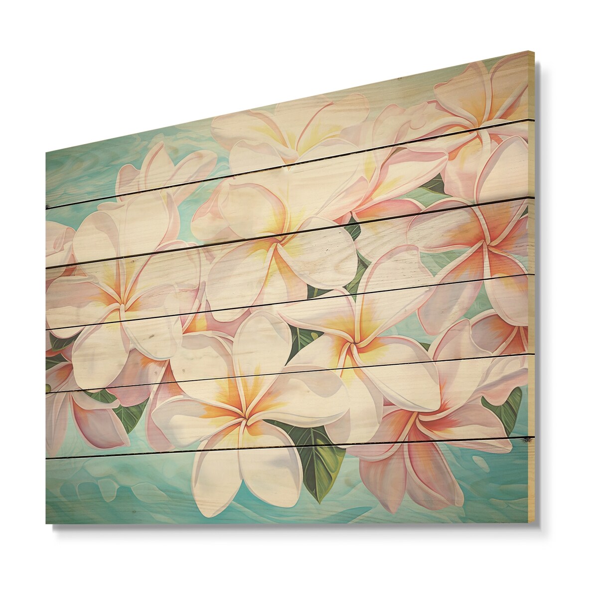 Designart White Plumeria Harmony By The Sea Plumeria Wood Wall Decor - Traditional Wood Panel On Natural Pine Wood