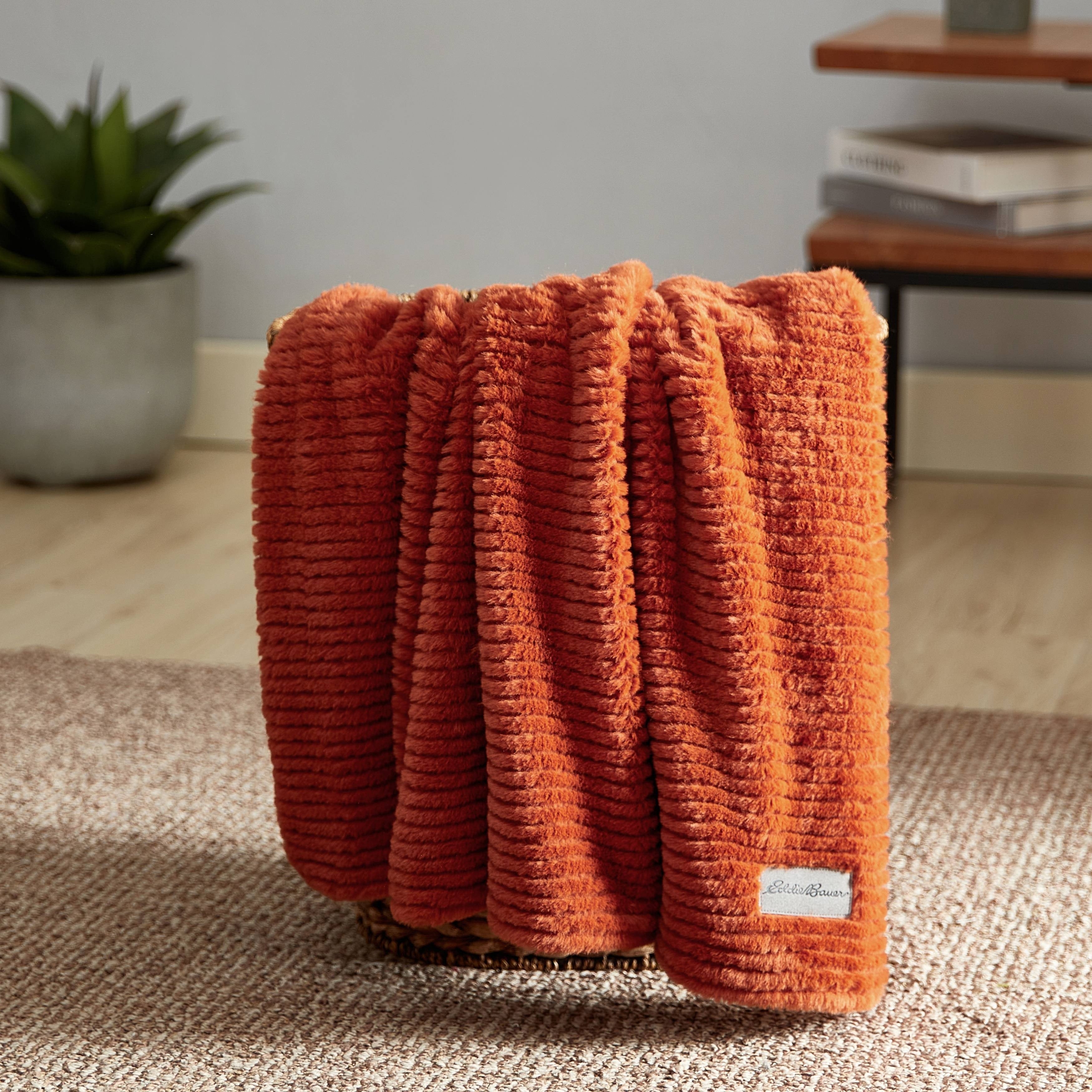 Eddie Bauer Ribbed Super Soft Textured- Solid Plush Throw Blanket