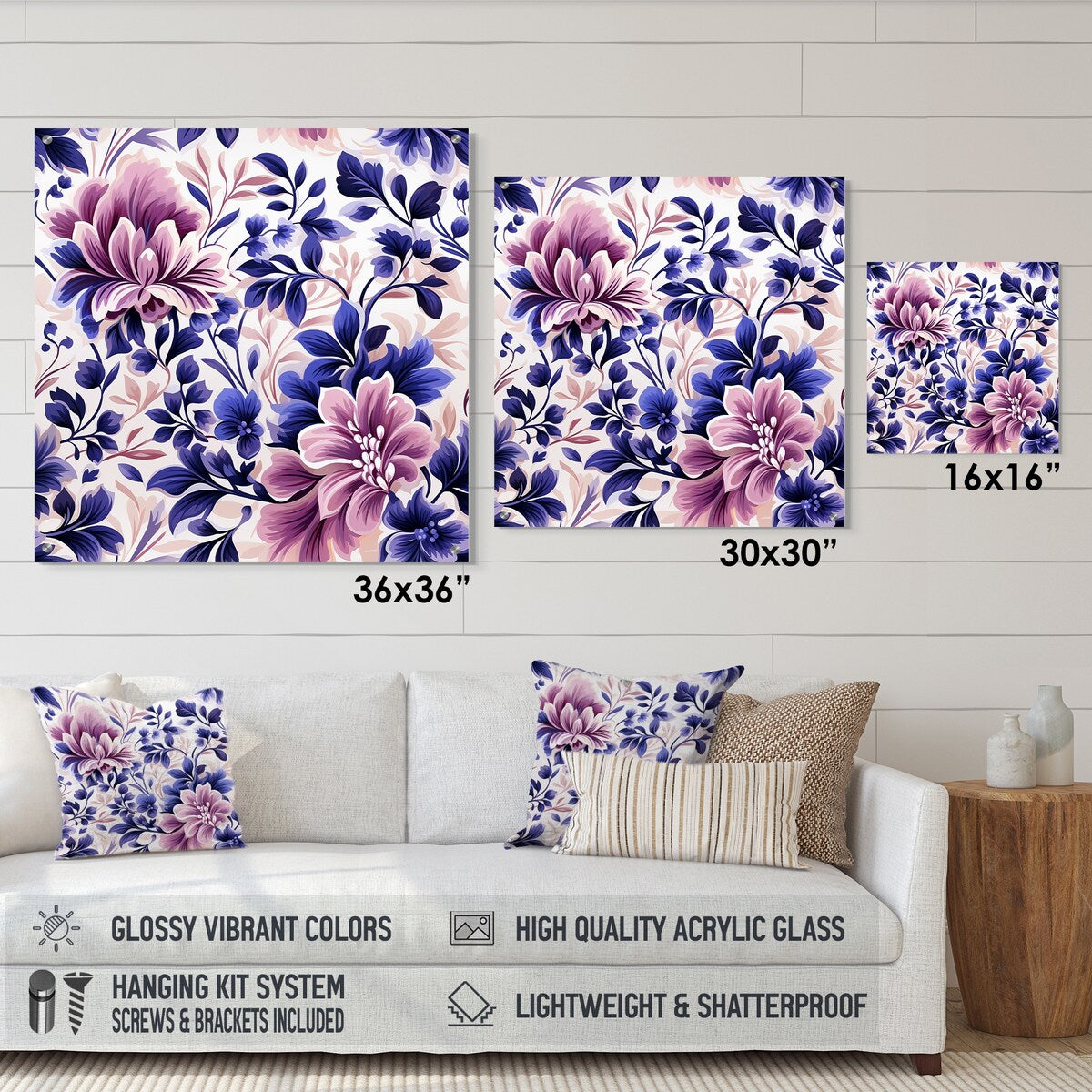 Designart Moroccan Damask Poppies Intrigue Abstract Gloss Wall Decor Purple - Bohemian Acrylic Wall Art For Bedroom