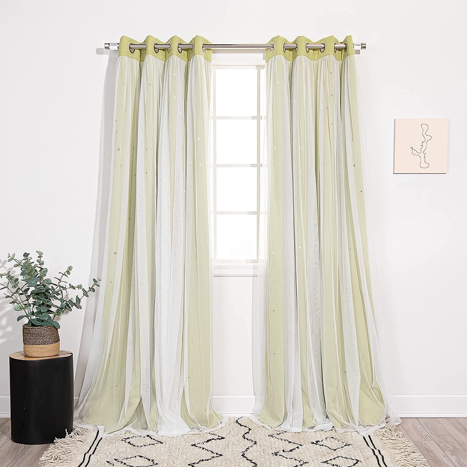 Aurora Home Star Punch Tulle Overlay Blackout Curtain Panel Pair