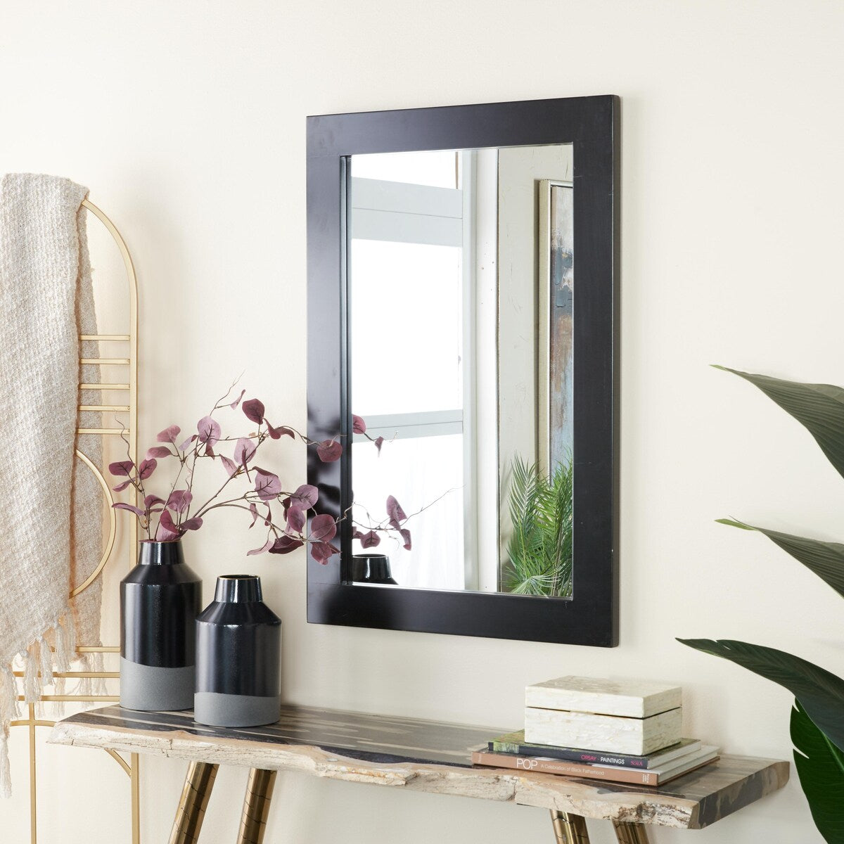 Wooden Rectangular Minimalistic Room Wall Mirror - White or Black - Roche River Decor