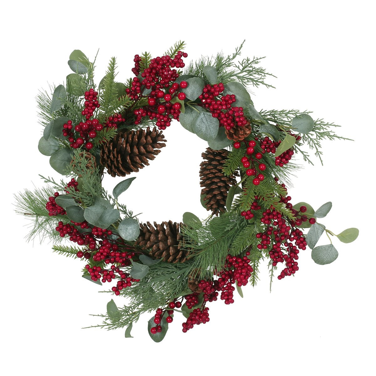 22 Berry/Eucalyptus/PineCone Wreath - Green Leaves