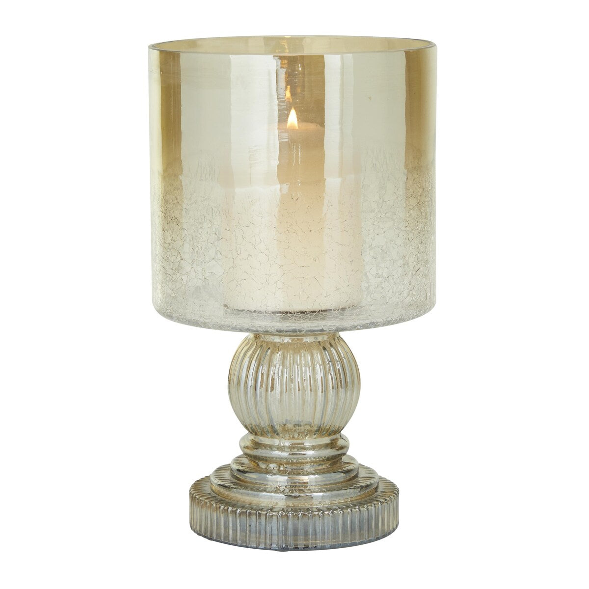 Glass Handmade Turned Style Pillar Hurricane Lamp with Smoked Glass Finish - Brass, Black, Gold, Brown - Roche River Decor