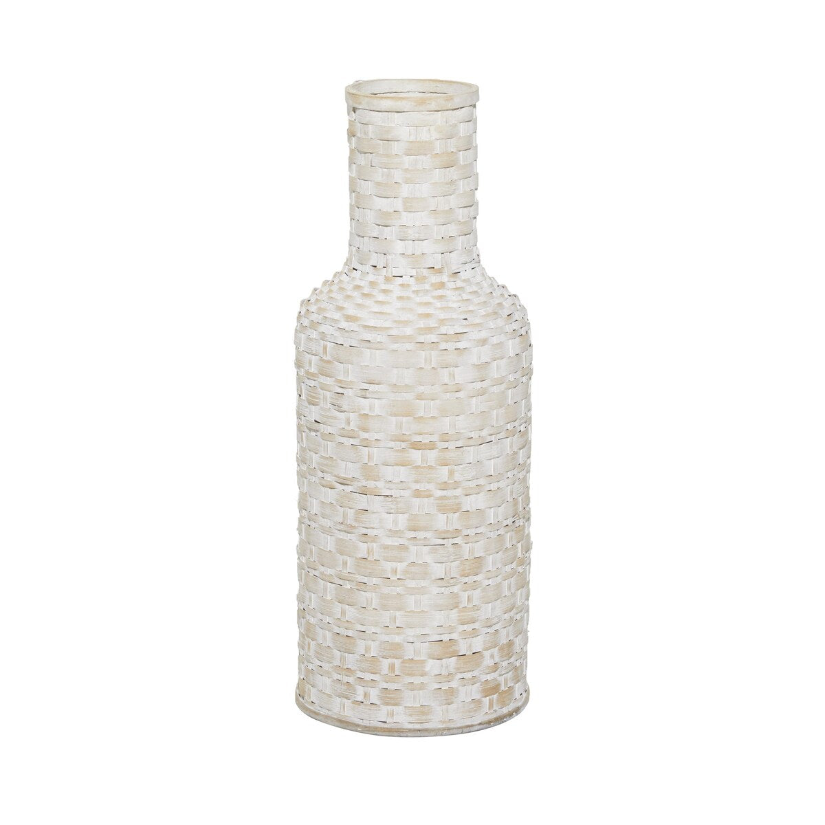 Bamboo Wood Tall Woven Floor Decorative Vase - White - Roche River Decor