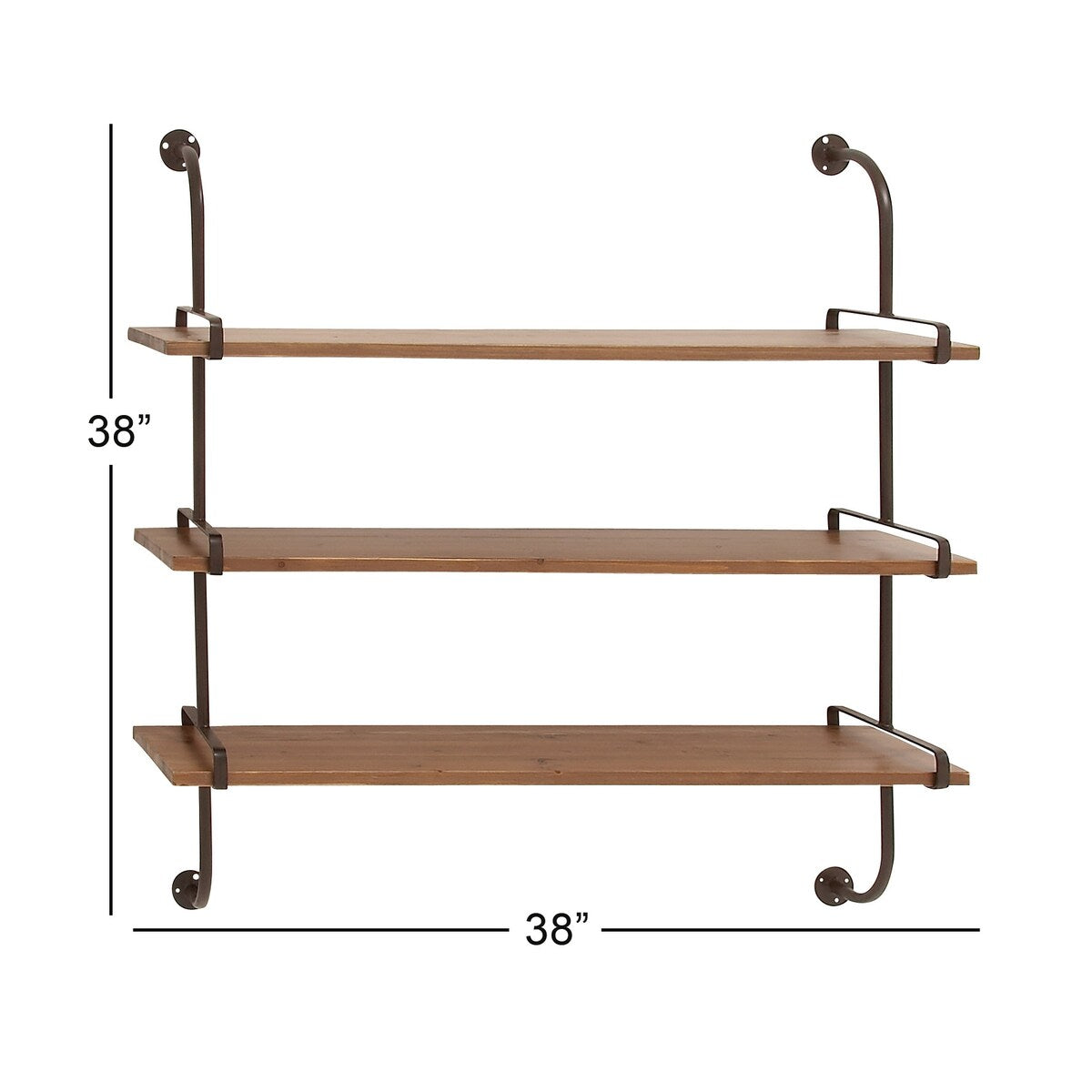 Wood 2 or 3 Level Wall Shelf with Black Metal Brackets - Brown or Gray - Roche River Decor