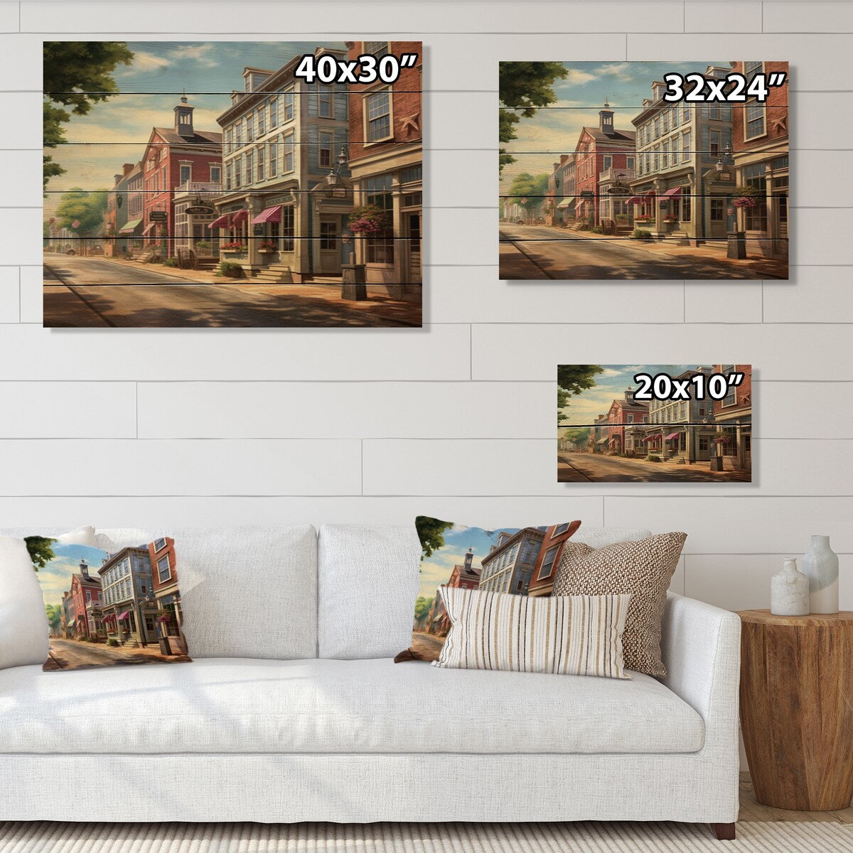 Designart ConnecticutS Village Charm Connecticut Print on Natural Pine Wood