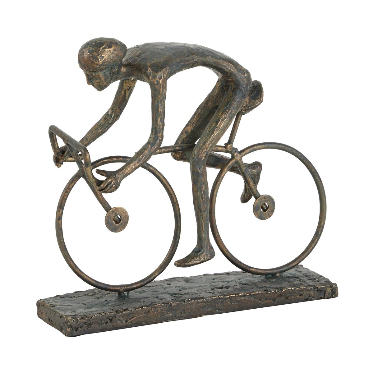 Polystone People Decorative Sculpture with Bike - Bronze - Roche River Decor