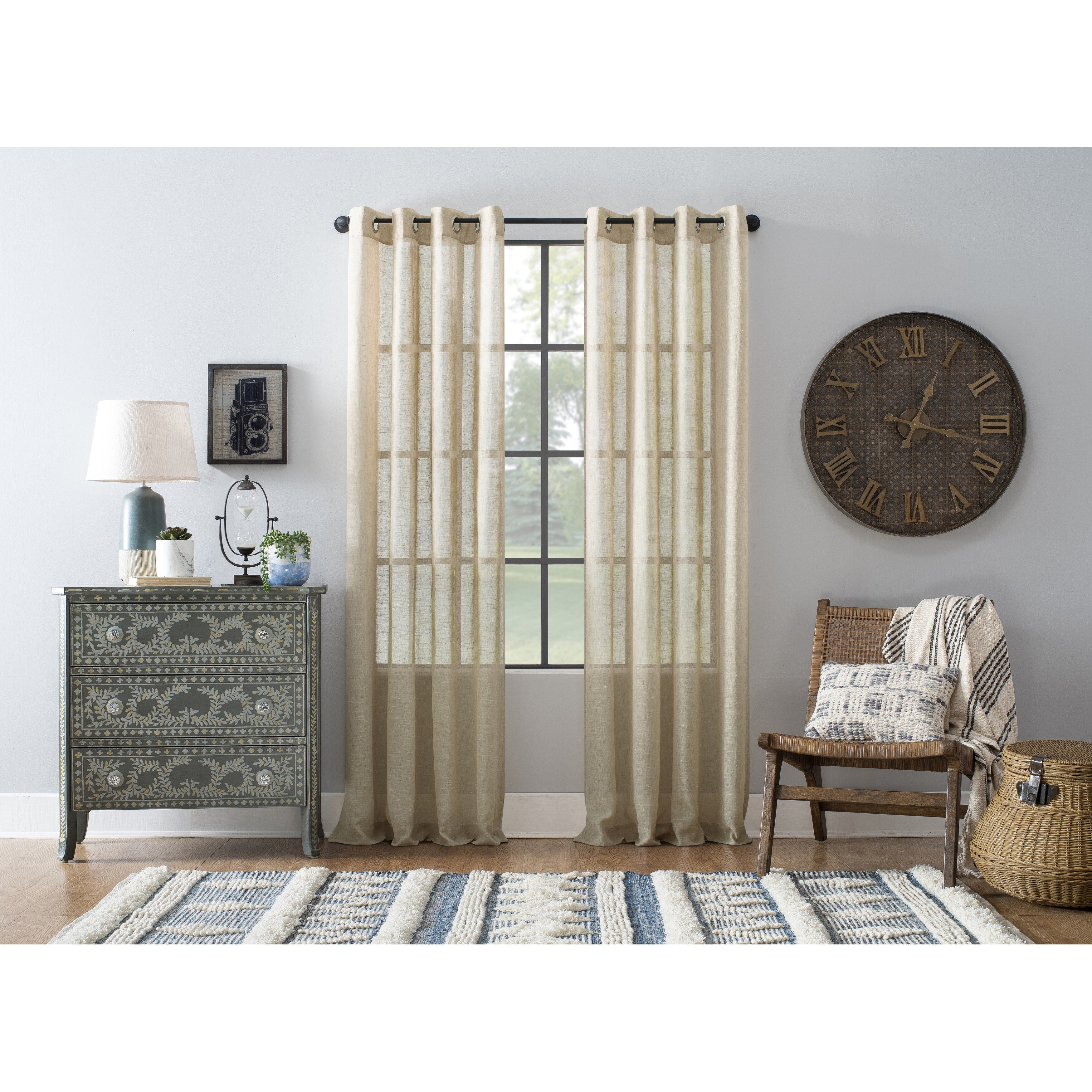 Archaeo Slub Textured Linen Blend Grommet Top Curtain, Single Panel