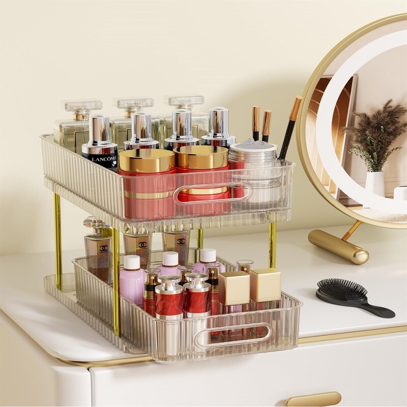 2-Tier Makeup and Skincare Organizers for Vanity, - 12.6D x 7.68W x 3.94H