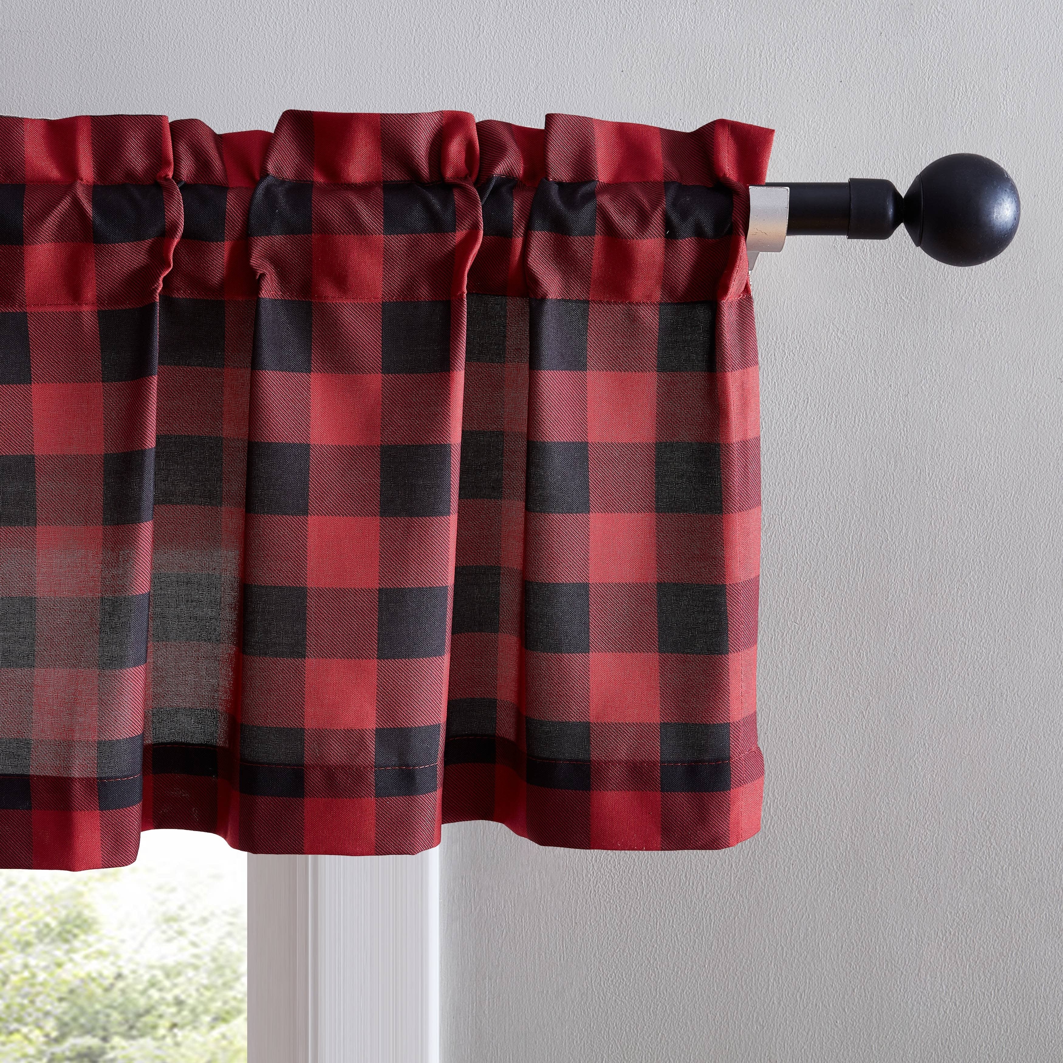 Eddie Bauer Mountain Plaid Red Pole Top Window Valance - 86 x 15