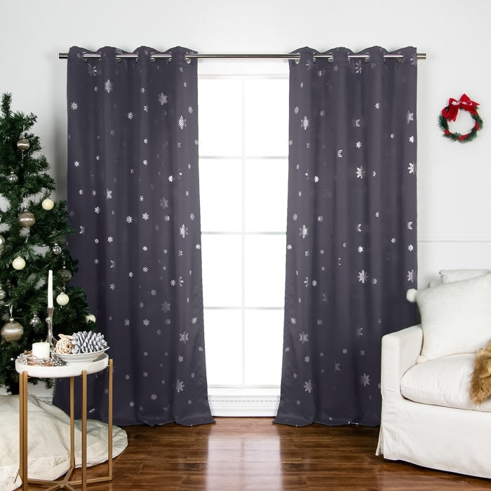 Aurora Home Silver Foil Snowflake Thermal Insulated Blackout Curtains