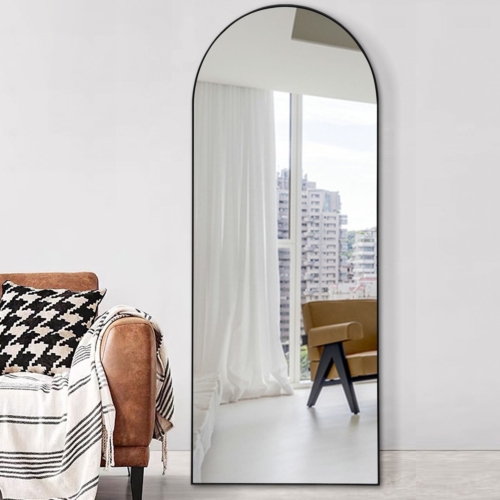 Arch-Crowned Full-Length Mirror with Solid Wood Frame