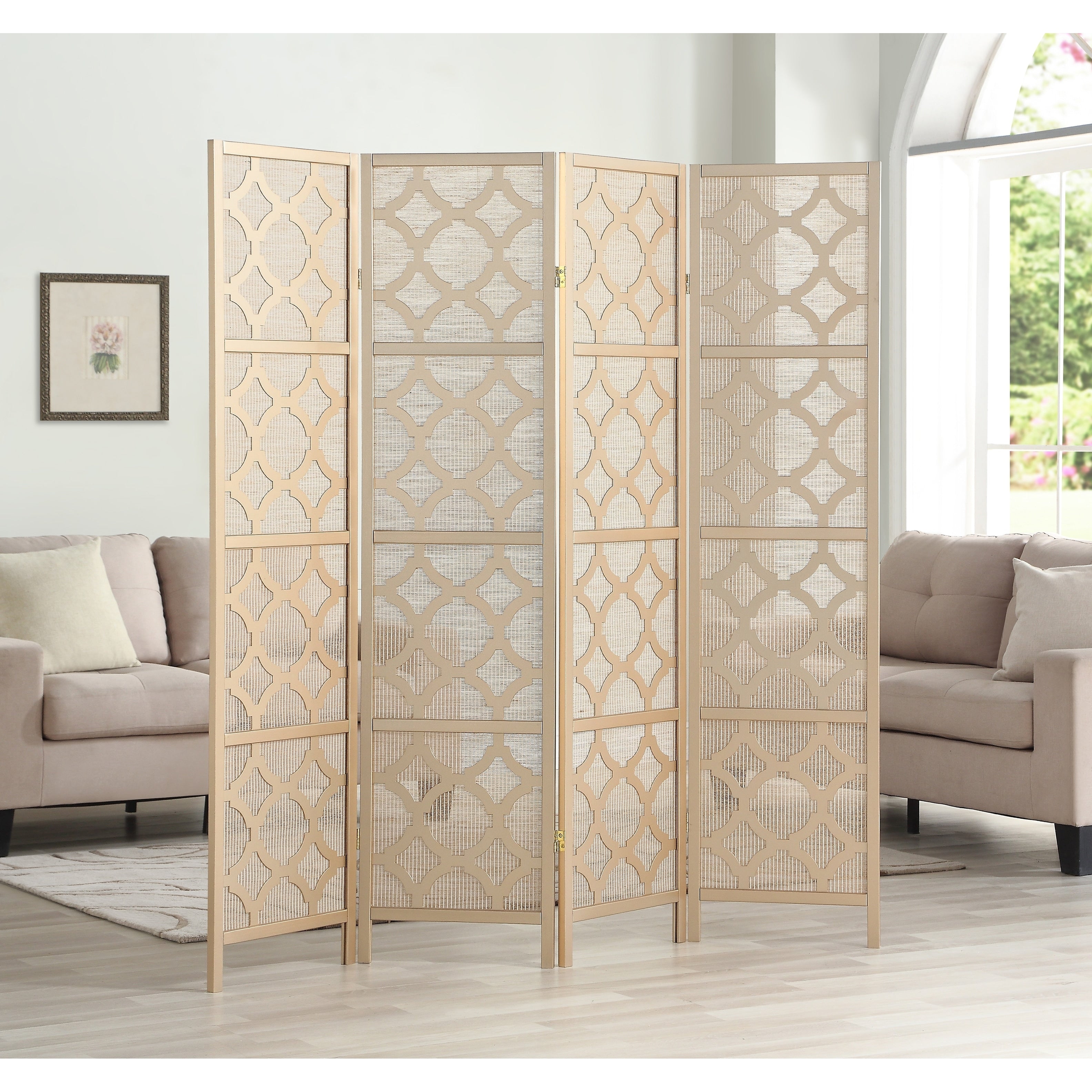 Roundhill Furniture Quatrefoil Infused Diamond Design 4-panel Room Divider