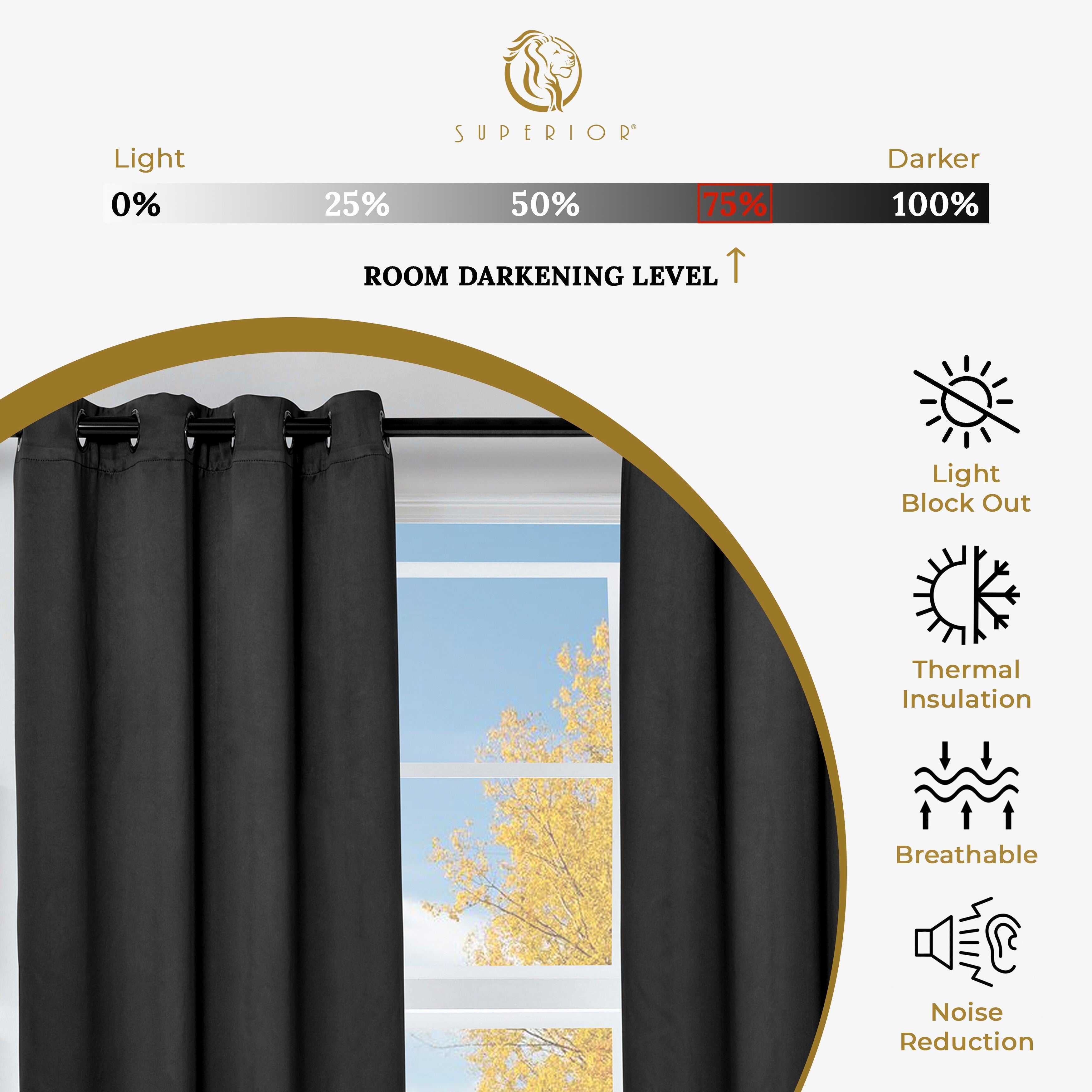 Superior Modern Solid Room Darkening Blackout Curtains, Rod Pocket