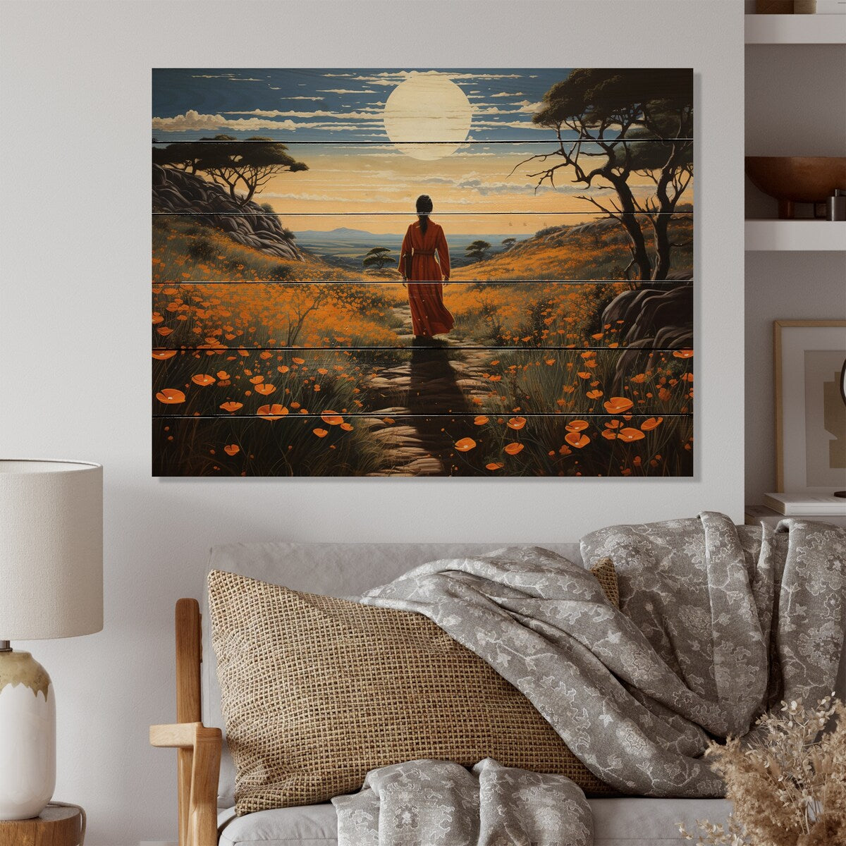 Designart Asian Art Monks Journey Asian Art Print on Natural Pine Wood