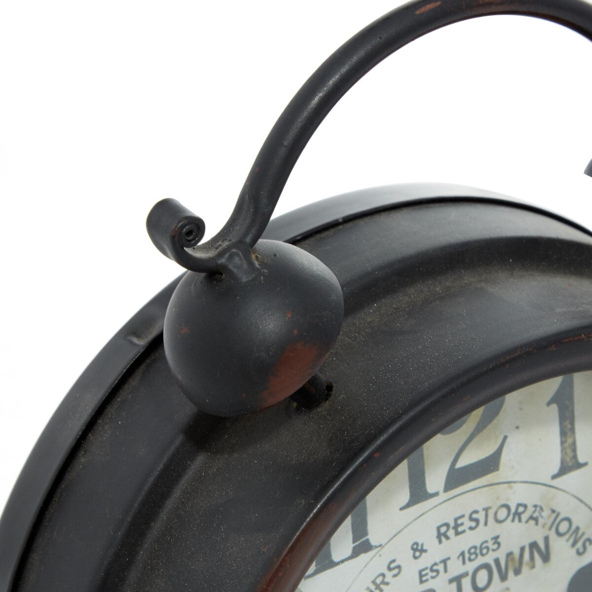 Metal Decorative Clock with Bell Style Top - Brown or Black - Roche River Decor