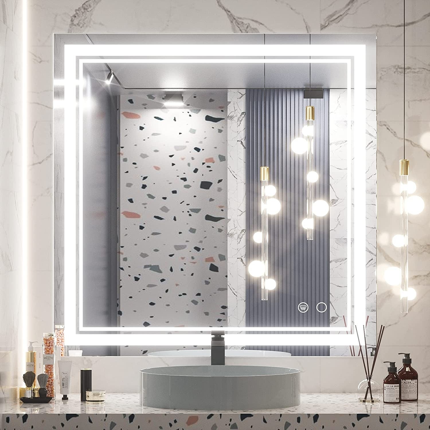 KEONJINN LED Bathroom Vanity Mirror Wall Mounted Anti-Fog Dimmable Mirror