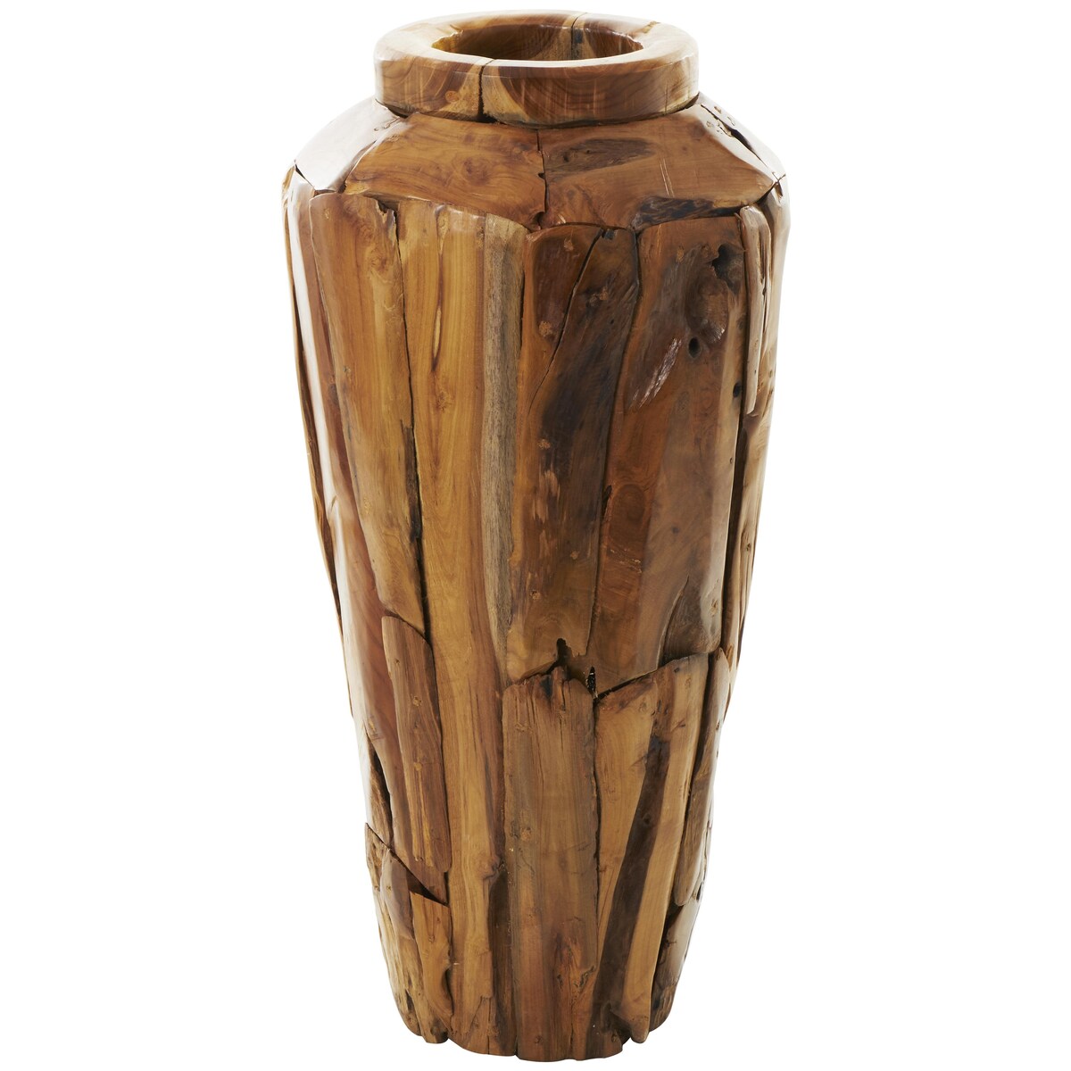 Teak Wood Handmade Floor Decorative Vase with Mosaic Live Edge Pieces - Brown - Roche River Decor