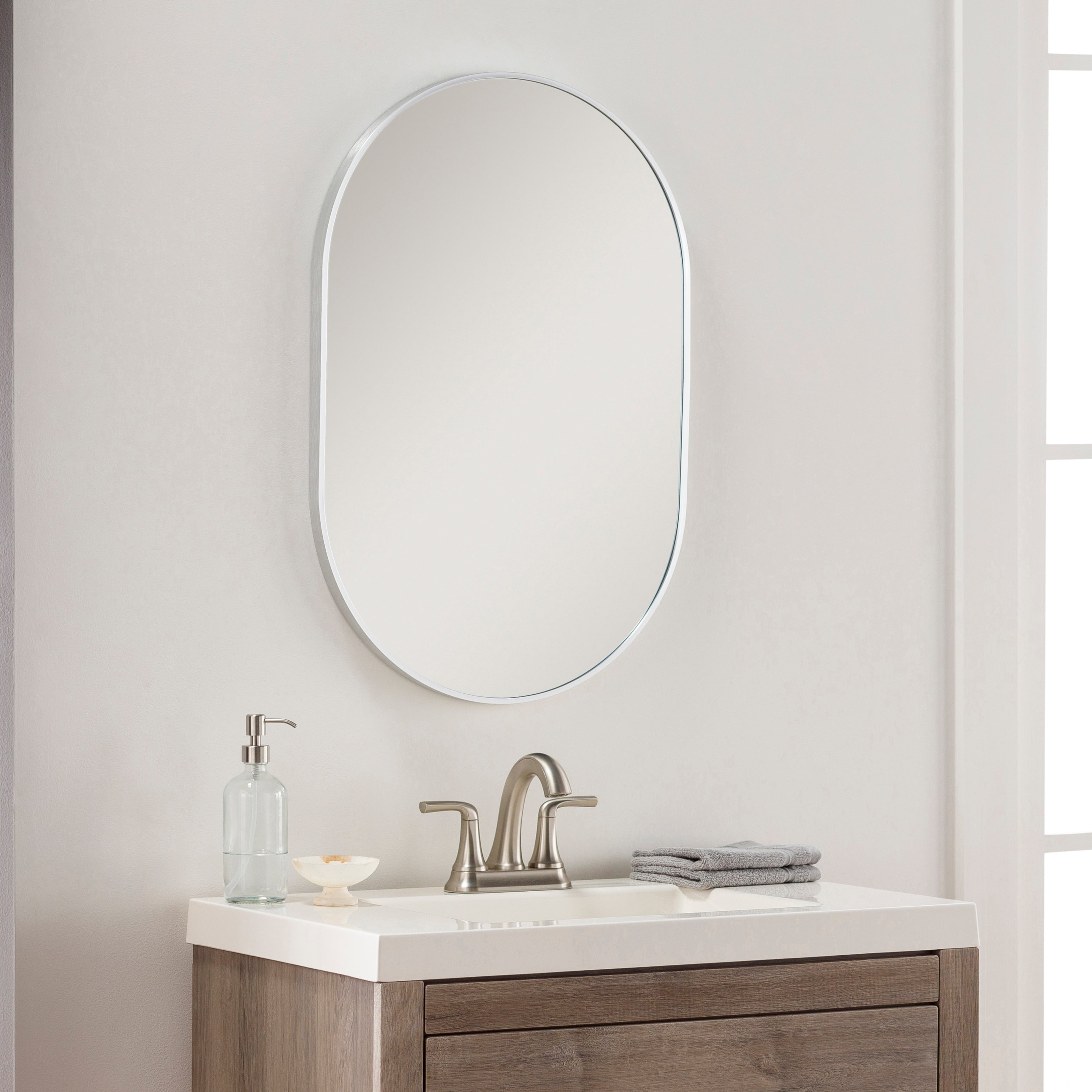 Livabliss Aranya Modern Aluminum Oval Pill-Shaped Accent Mirror