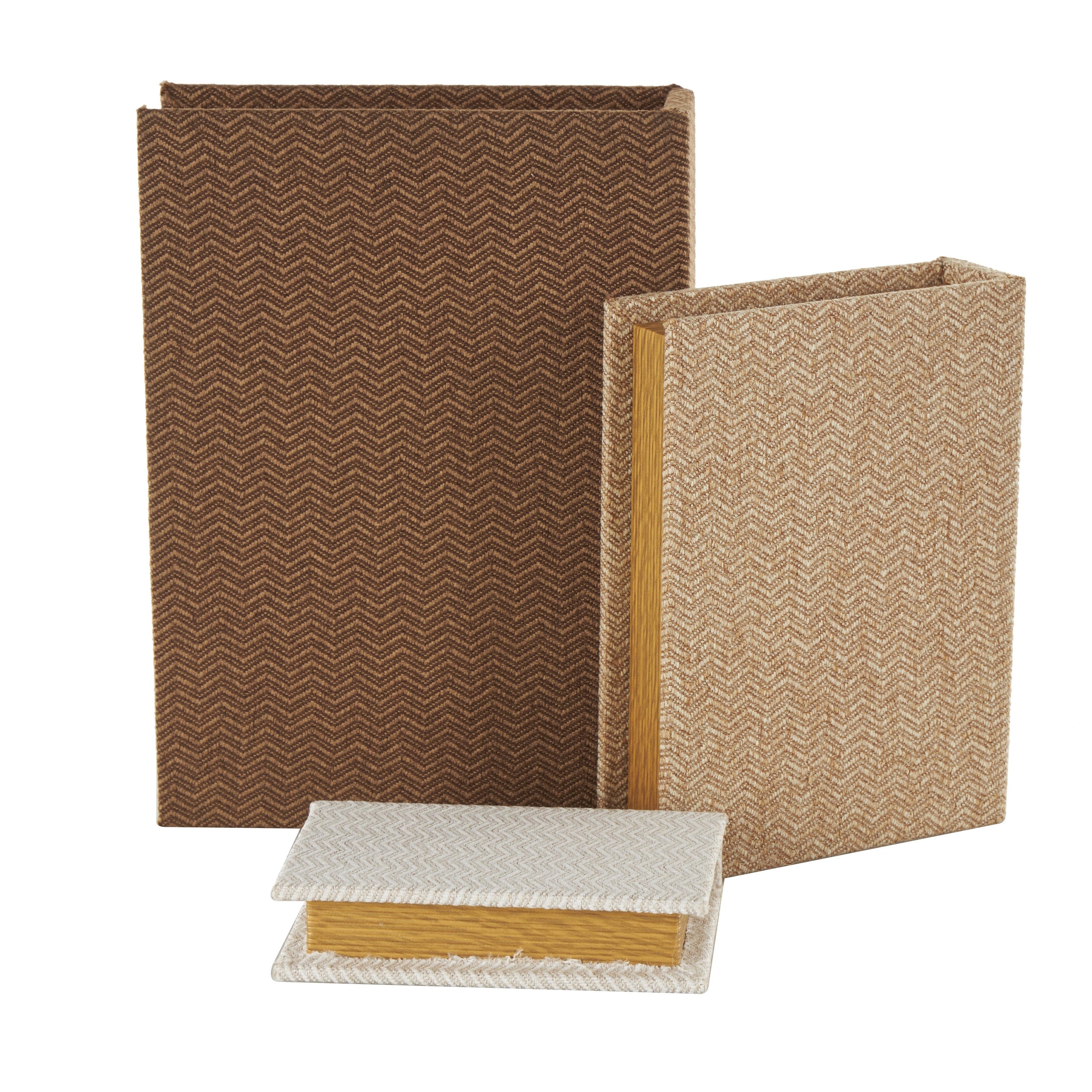 Linen Leather or Wooden Fabric Storage Book Decorative Box - Set of 3 or 4 Multi Colored - Roche River Decor