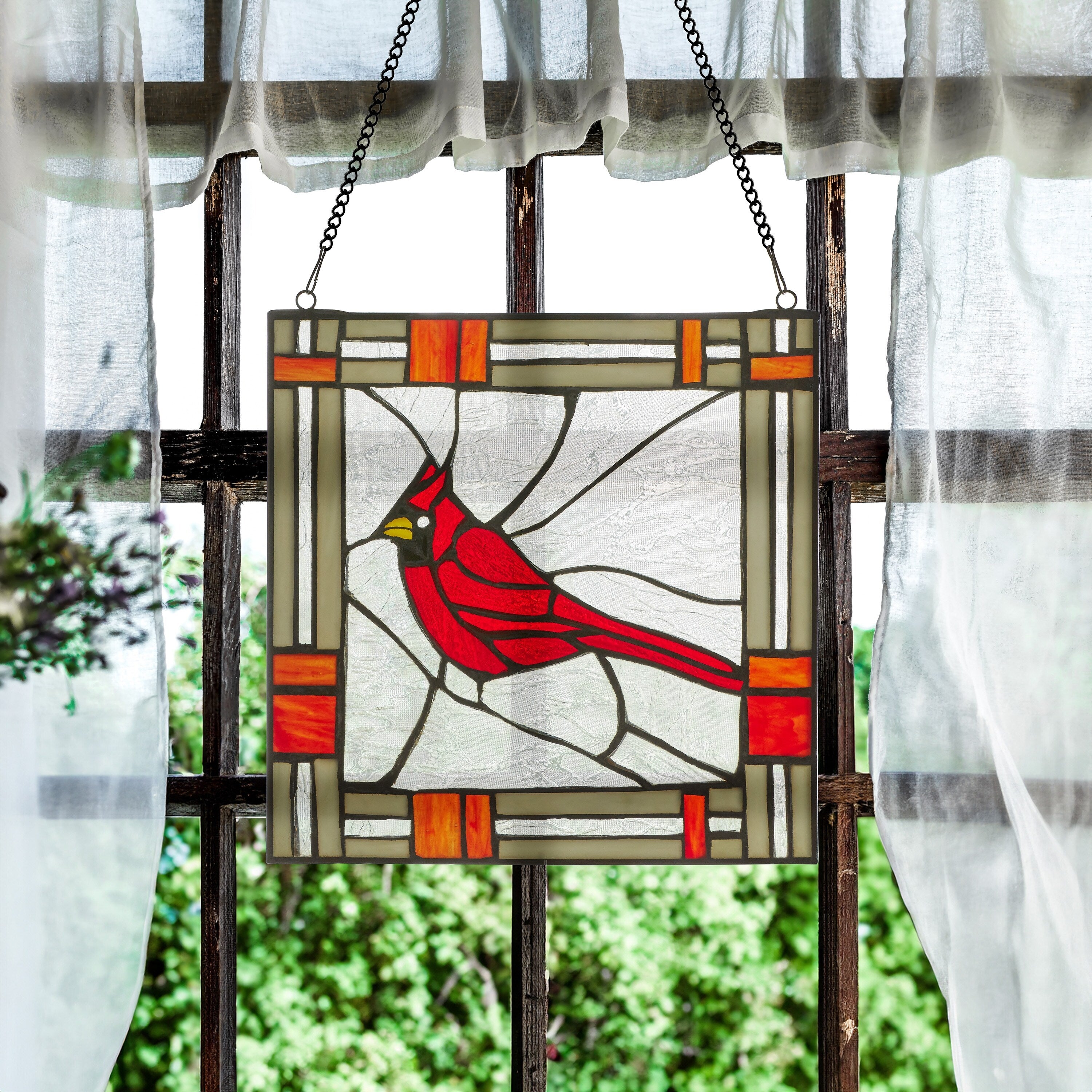 River of Goods 11H Carol the Cardinal Stained Glass Window Panel - 11 x 0.25 x 11