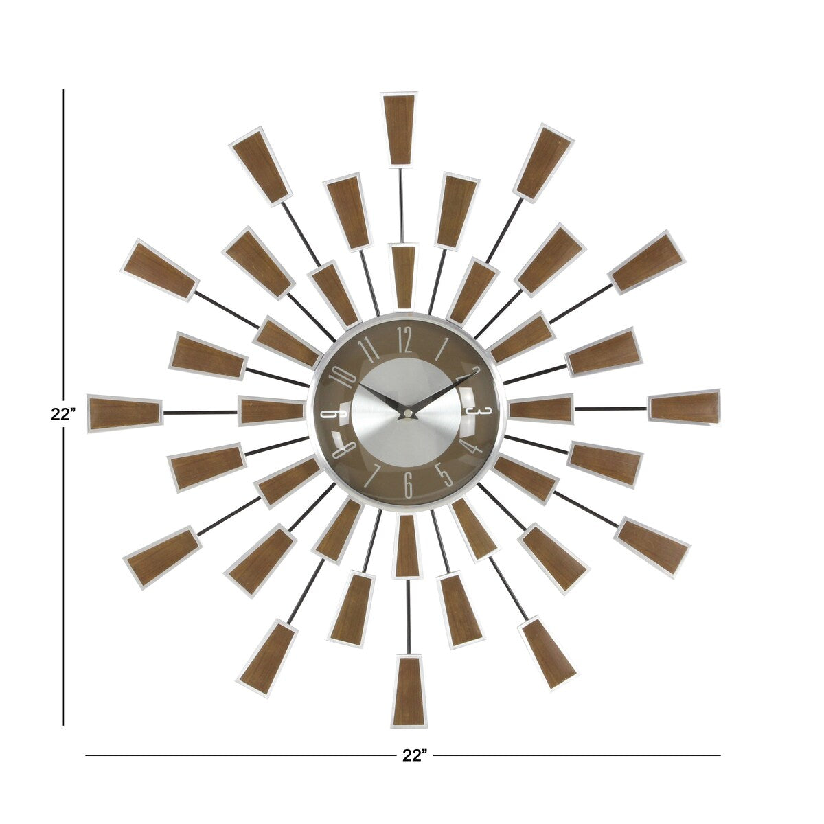 Metal Starburst Decorative Wall Clock with Crystal Accents - Gold, Brown, Silver, Copper - Roche River Decor