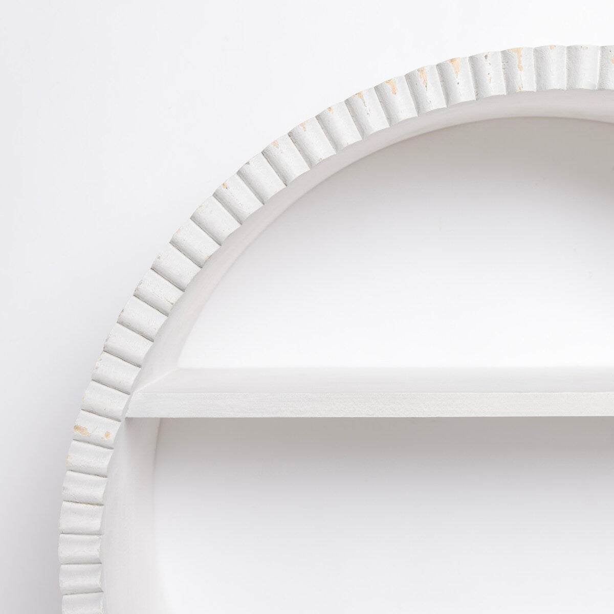 Round White Ridged Wood Wall Shelf