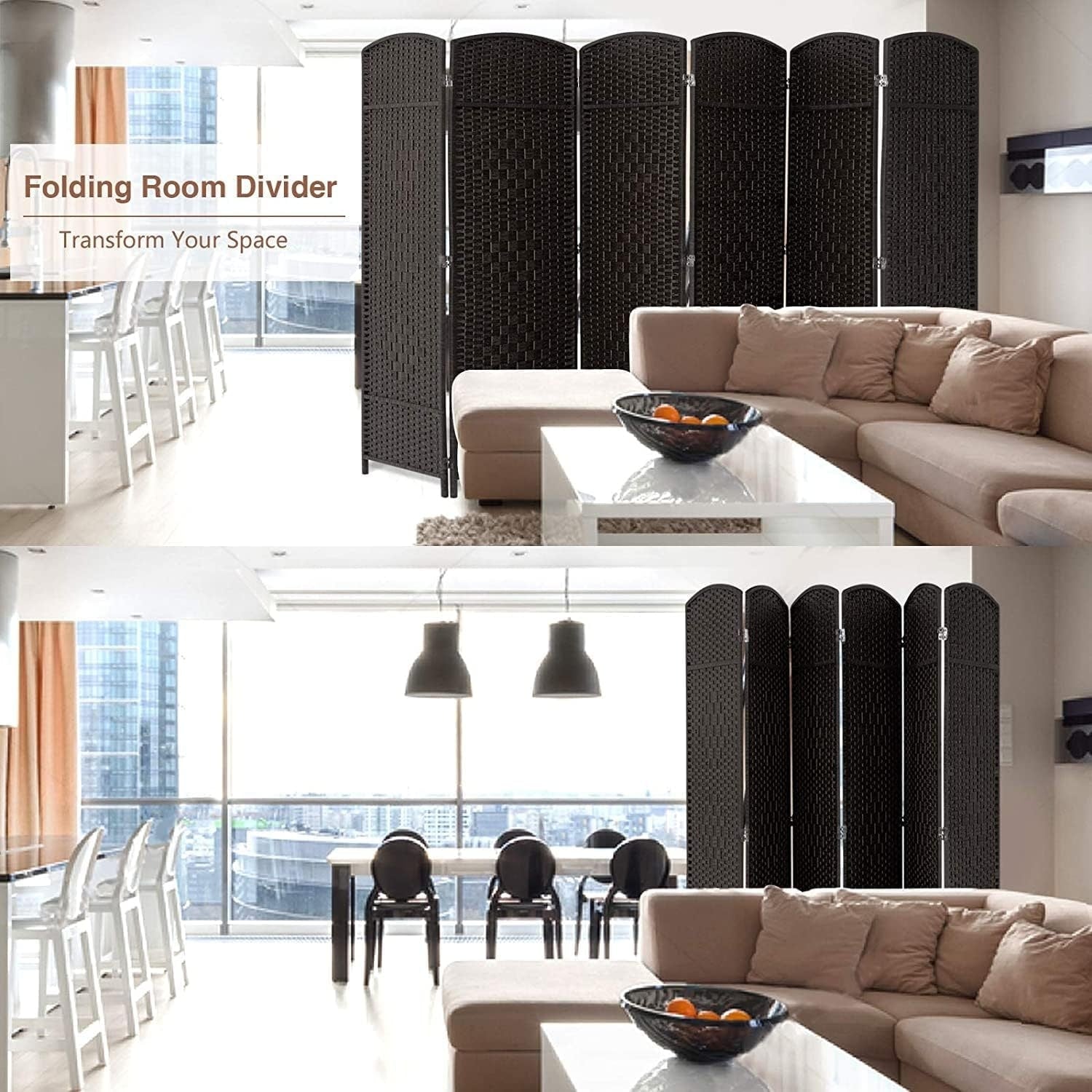 Room Divider 6 FT Tall Weave Fiber Freestanding Privacy Screen Folding Screen