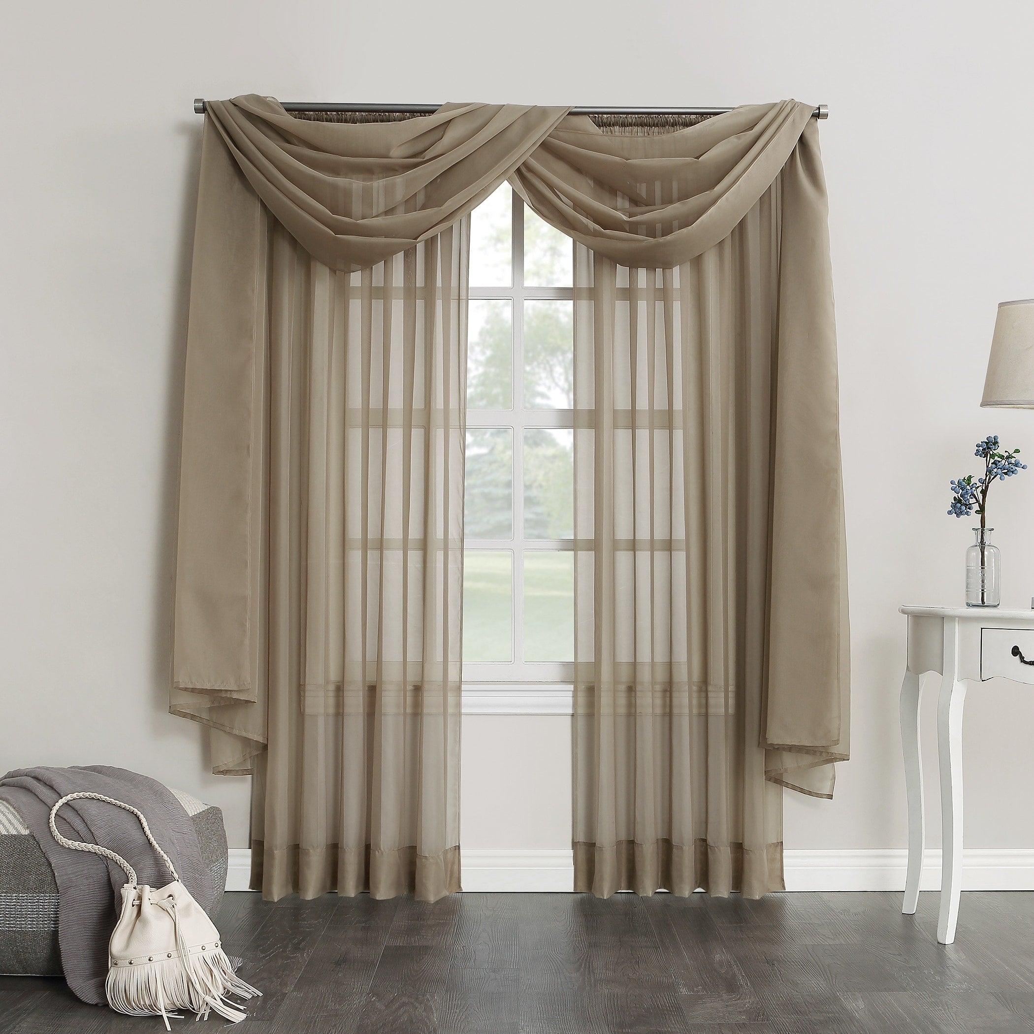 No. 918 Emily Voile Sheer Rod Pocket Window Curtain Scarf, Single Panel