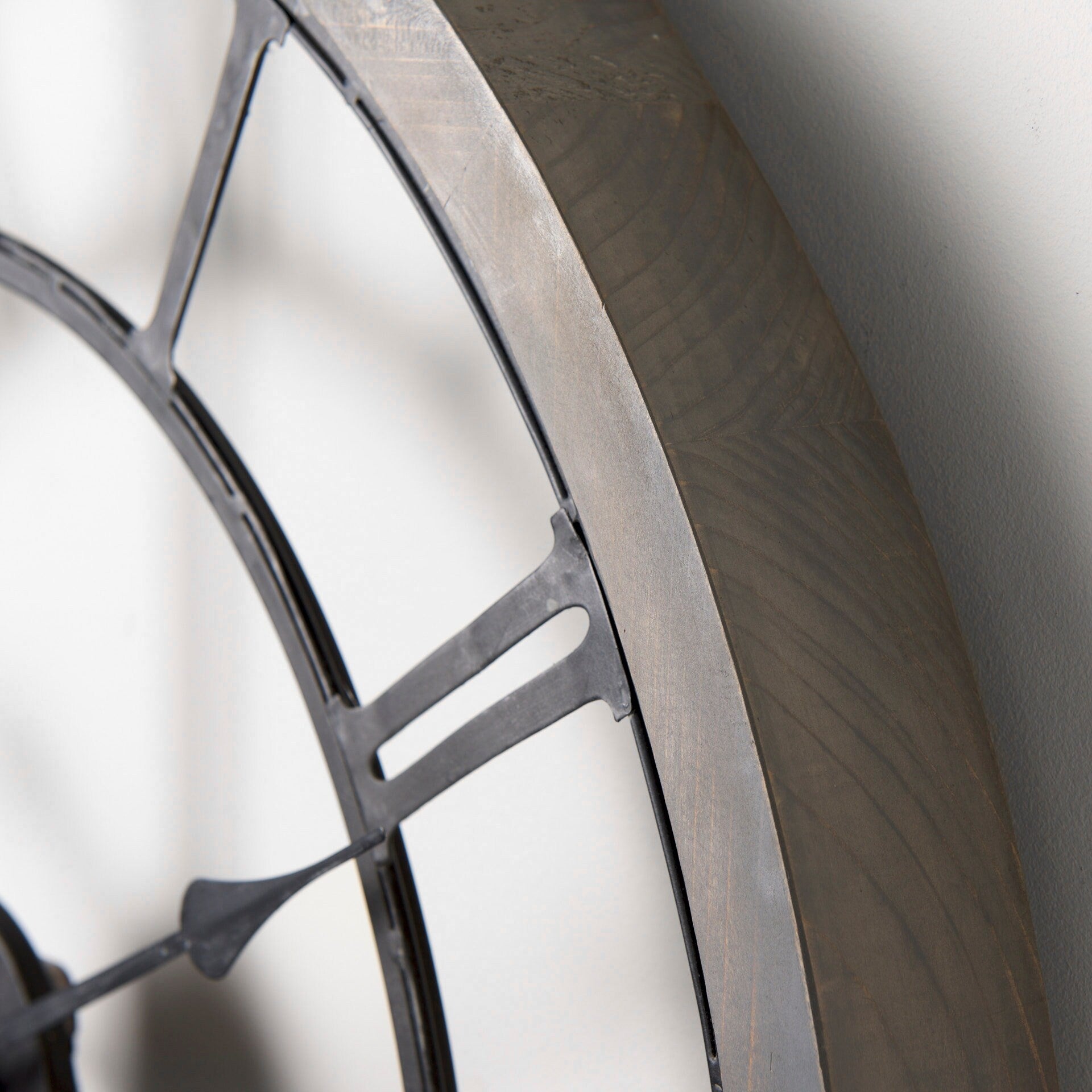 Mething Gray Wood and Black Metal 25 Round Wall Clock - 24.8W x 2D x 25H