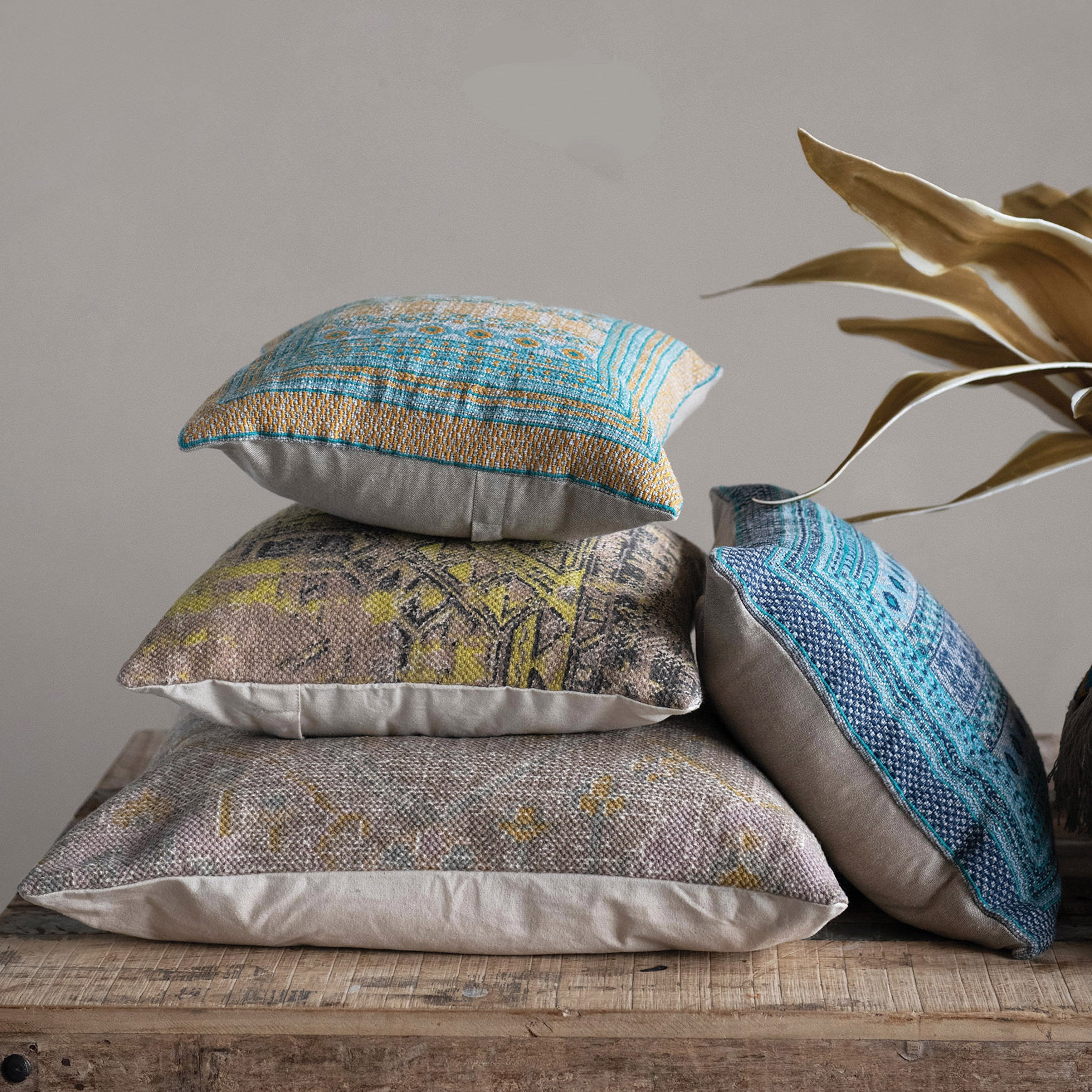 Stonewashed Cotton Printed Pillow, Multi Color