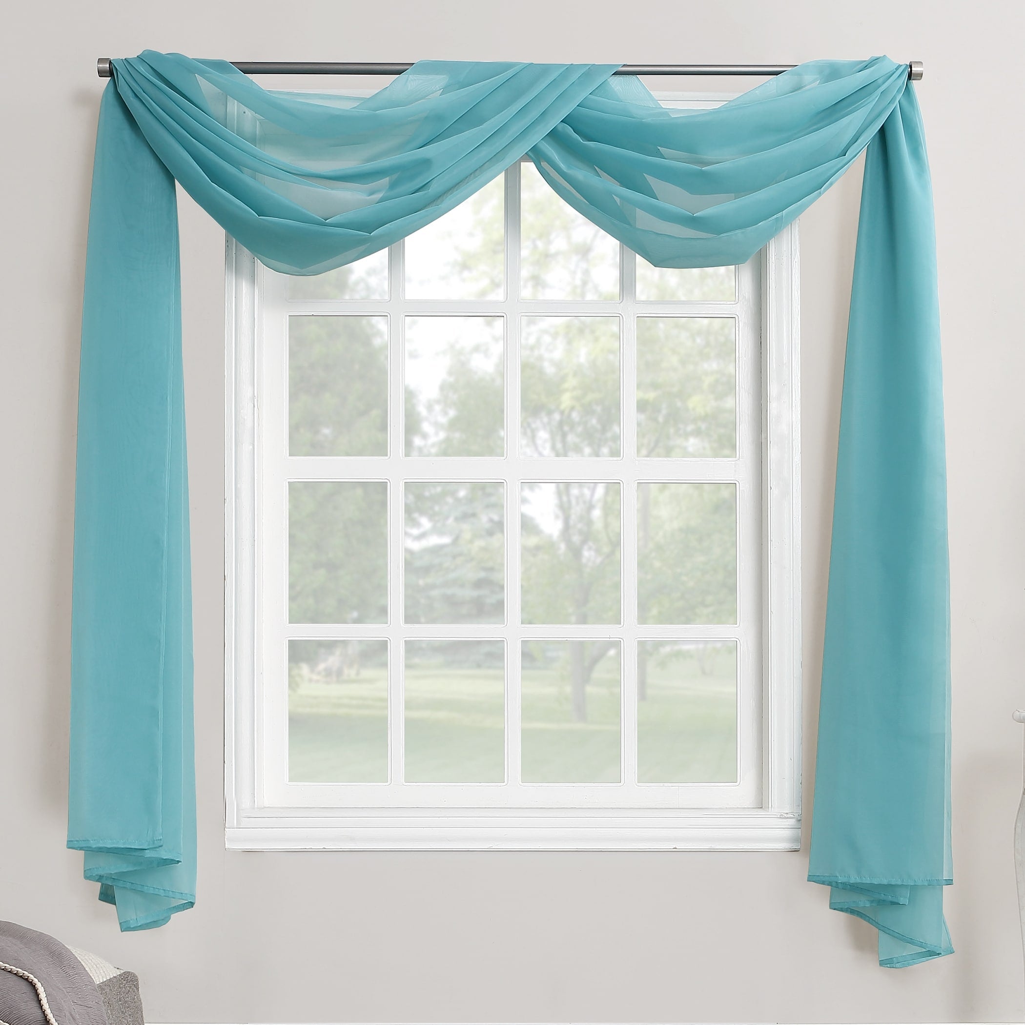 No. 918 Emily Voile Sheer Rod Pocket Window Curtain Scarf, Single Panel