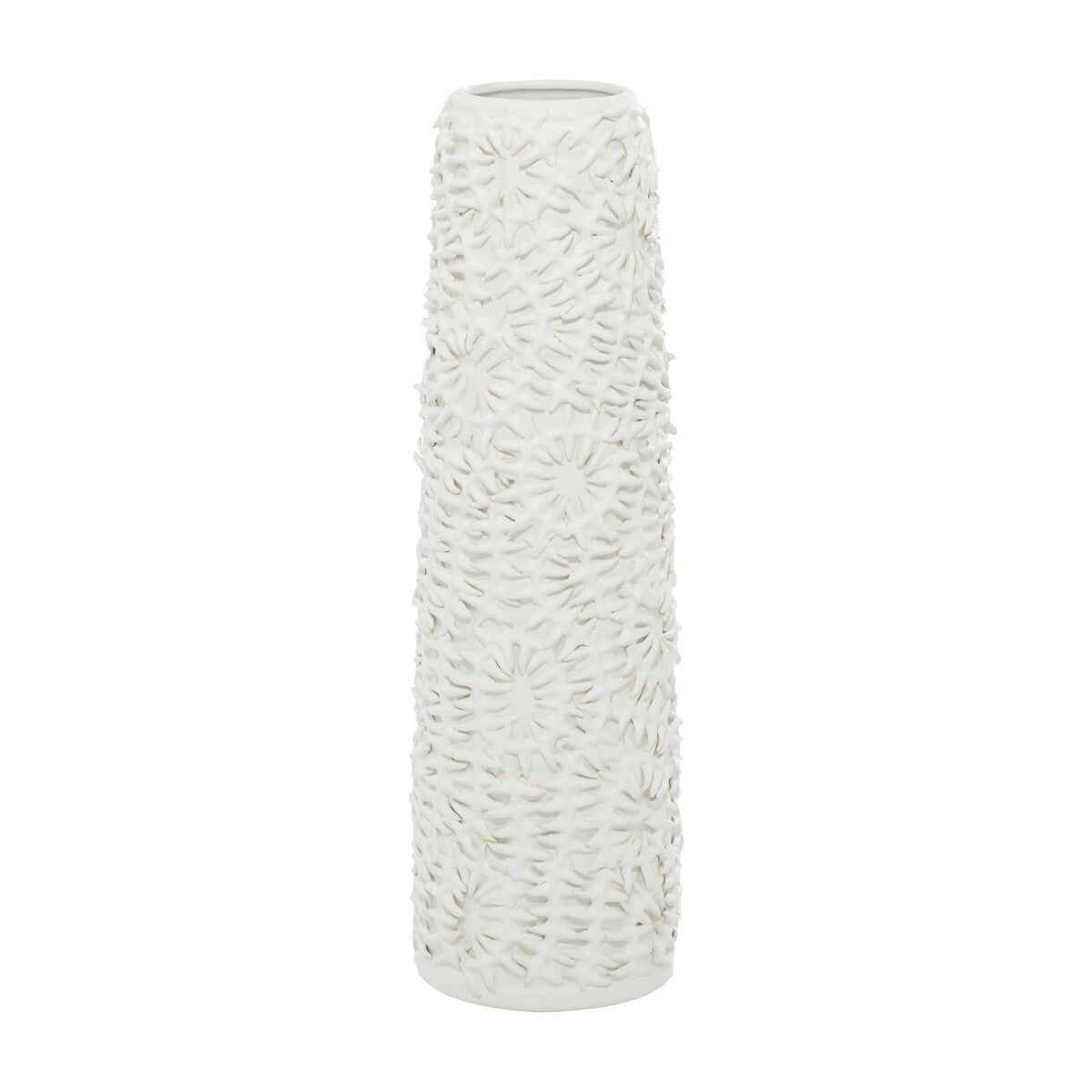 Ceramic Leaf Embossed Decorative Vase - White - Roche River Decor